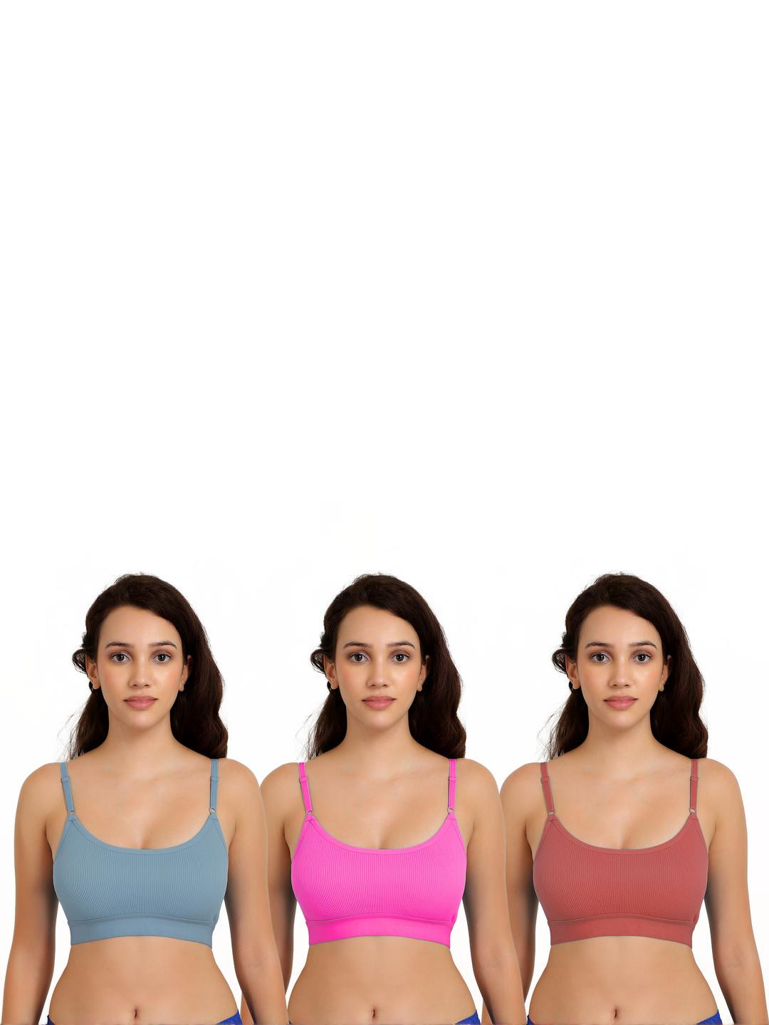 Women Cotton Blue,Pink,Orange Non Padded Non-Wired Lingerie Bra Sport wear Gym Crop Tank Top
