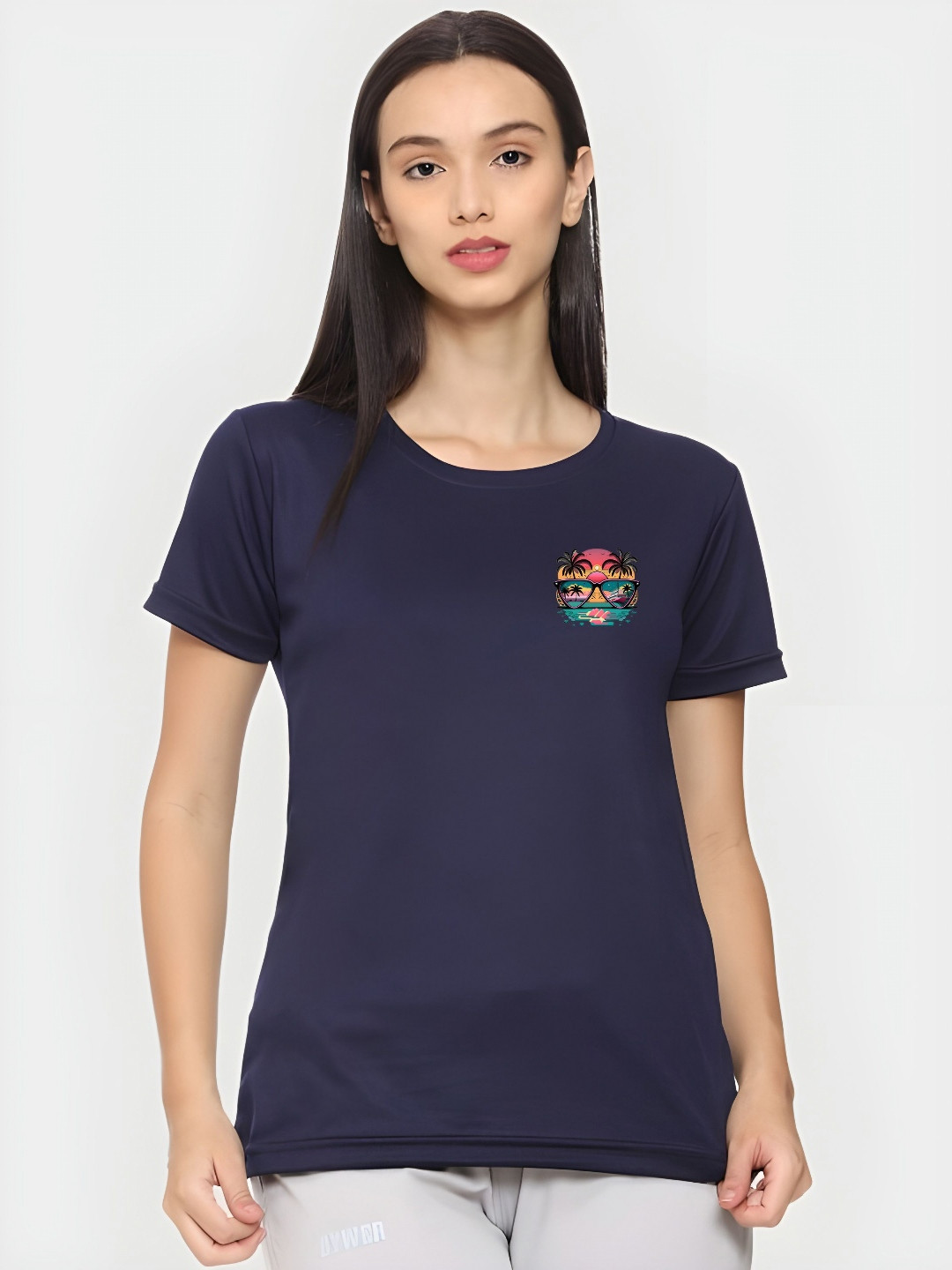 TRENDSATTIRE Navy Graphic Printed Round Neck Casual T-shirt