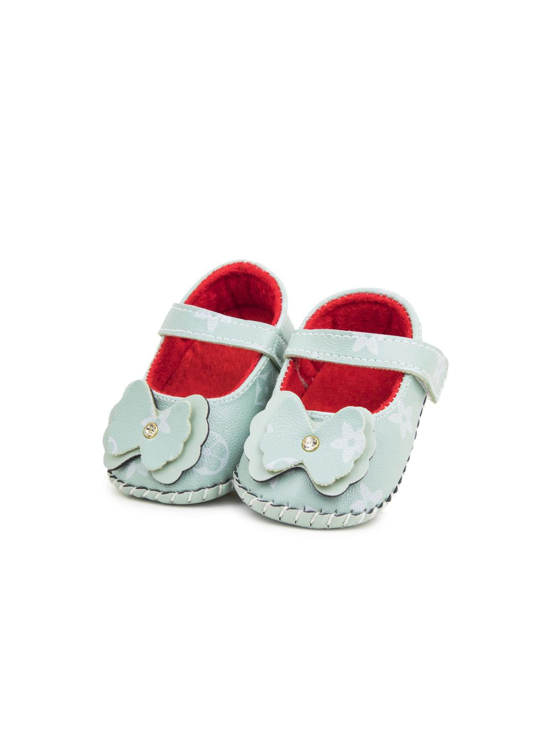 Neska Moda 6 To 12 Months Baby Girls Belly Shoe Fancy Partywear Floral Velcro Sandal Booties (Toe to Heel Length - 12 cm, Mint)