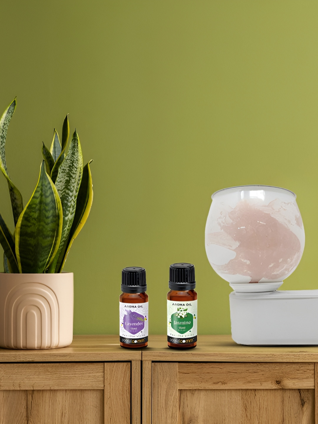 PEEPALCOMM 3Pc Peach-Colored Marble-Printed Electric Aroma Oil Diffuser With Scented Oils