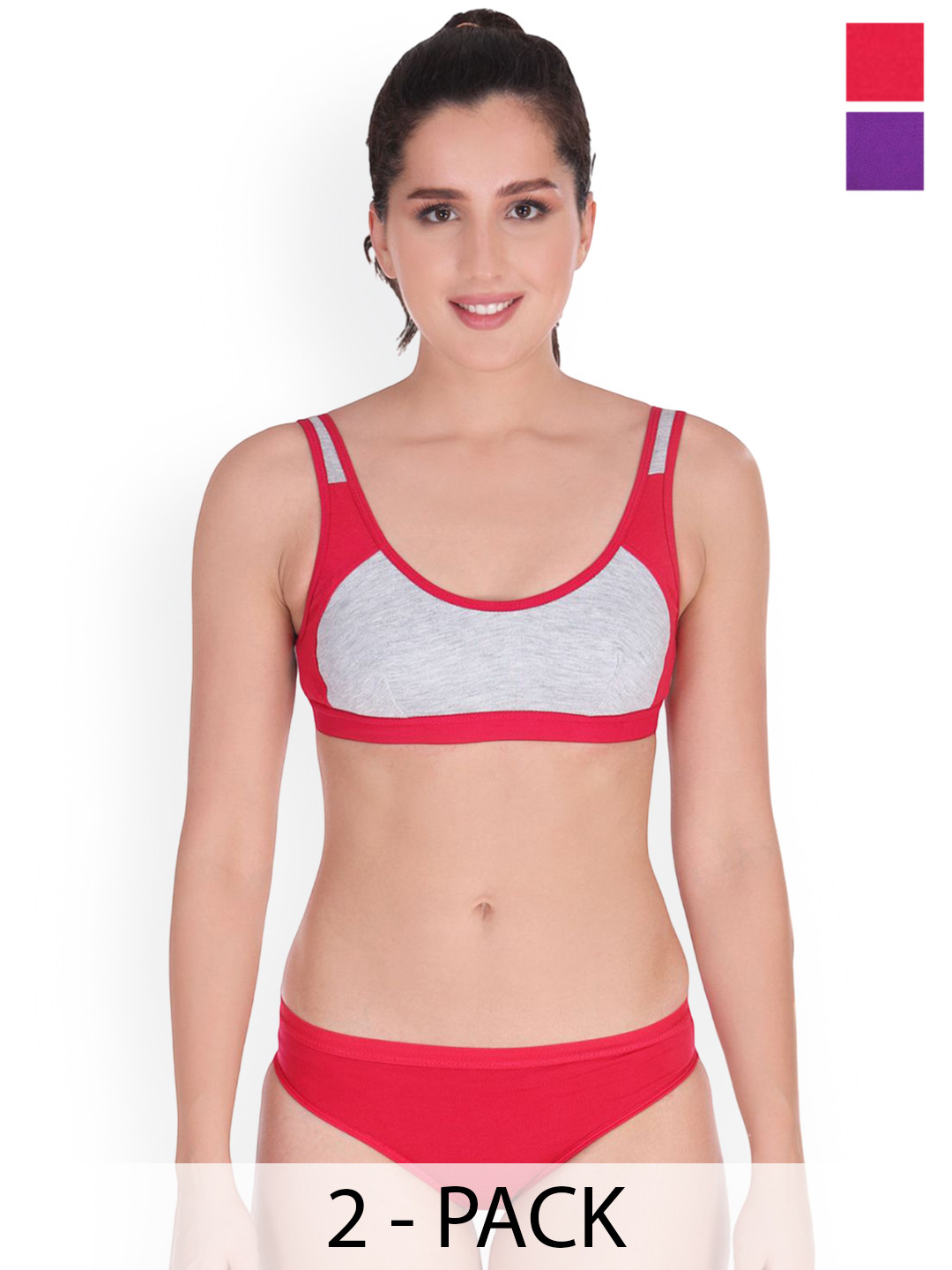 Samvar Pack Of 2 Colorblocked Non-Wired Non Padded Lingerie Set SNYC-Set_P,Pu