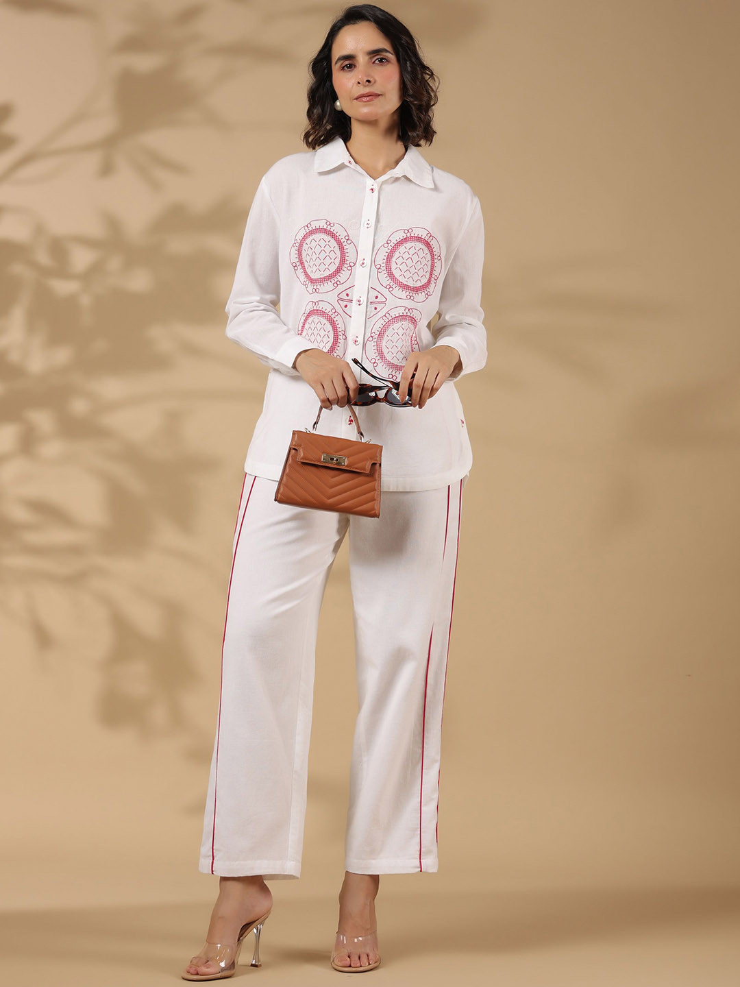 STIL O STITCH Embroidered Shirt Collar Shirt & Trousers Co-ords