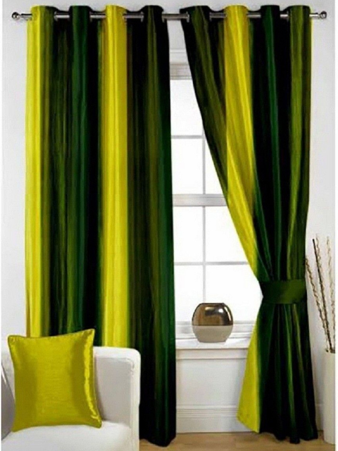 BELLA TRUE Green & Yellow 2 Pieces Black Out Door Curtains
