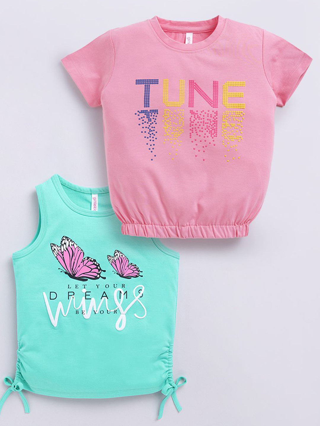 giniekids Girls Pack of 2 Printed Smocked Cotton Blouson Top