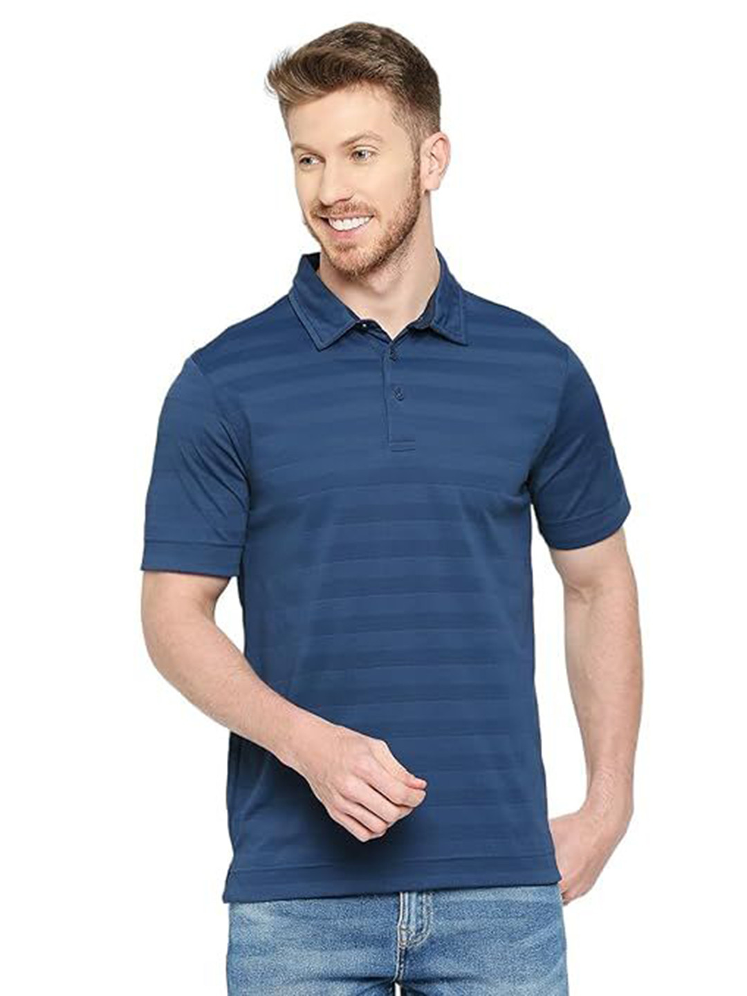 playR Men Self Design Polo Collar T-shirt