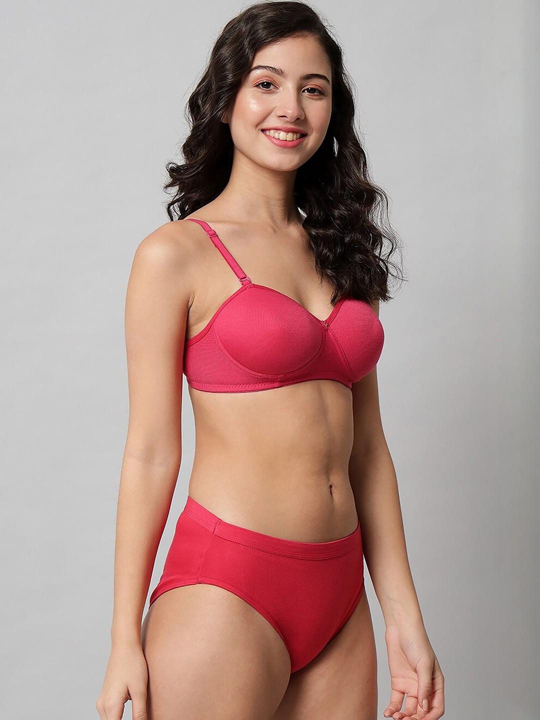 Women Red,Green,Blue Cotton Bra Panty Set for Lingerie Set Undergarments Pack of 3