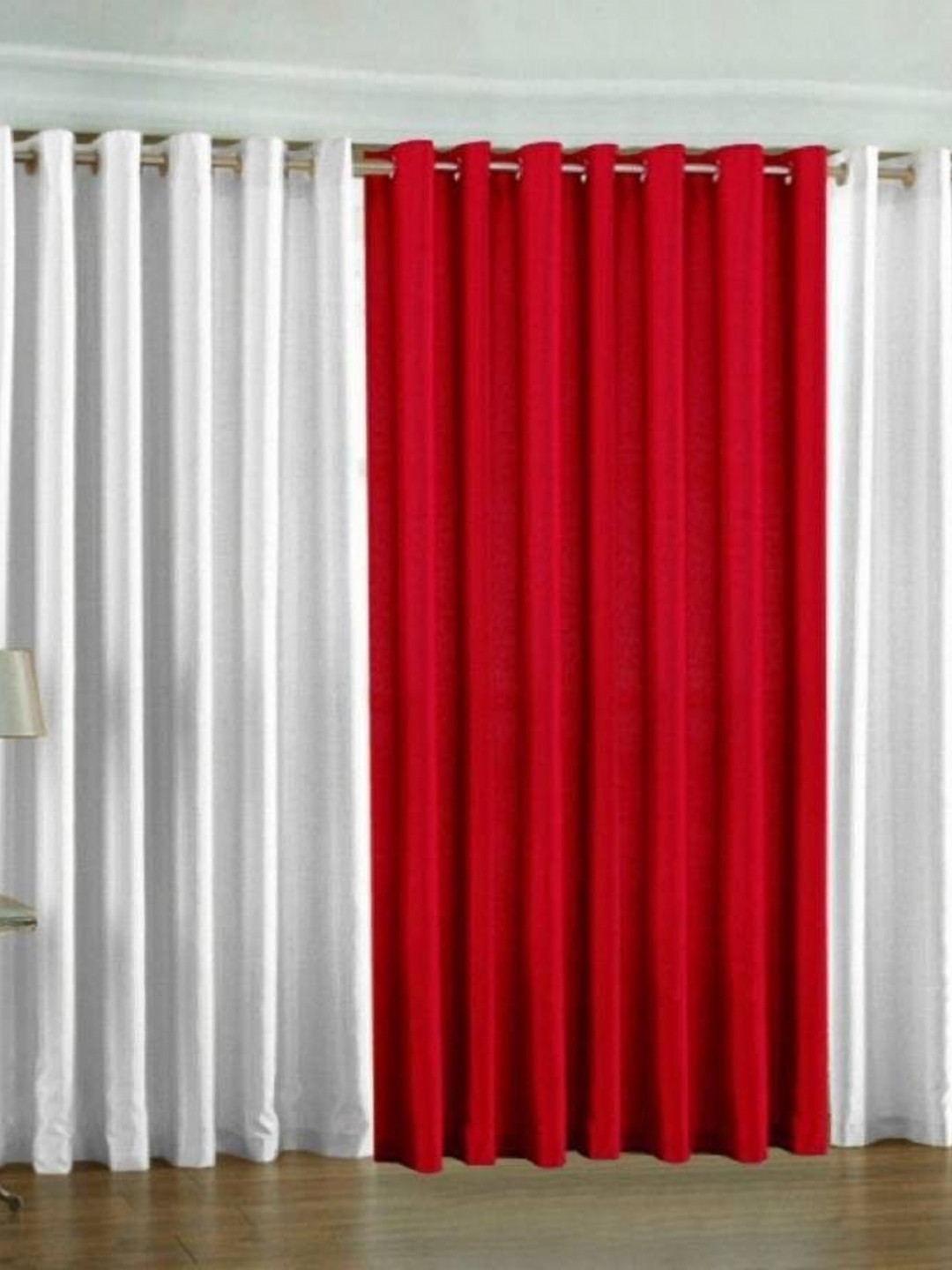 BELLA TRUE White & Red 3 Pieces Box Door Curtains