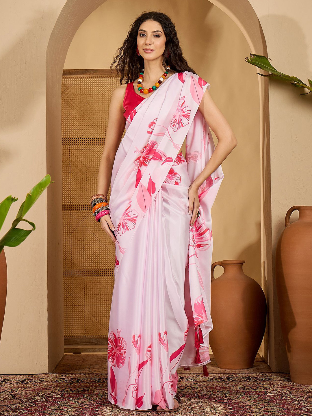 Sangria Floral Printed Saree With Unstitched Blouse