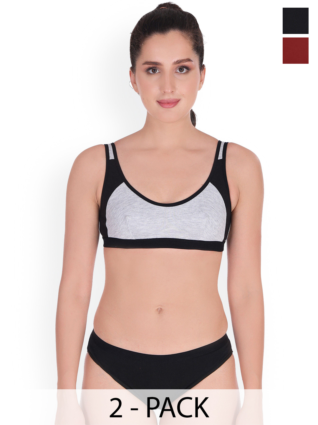 Samvar Pack Of 2 Colorblocked Cotton Non Padded Lingerie Sets SNYC-Set_M,Bl