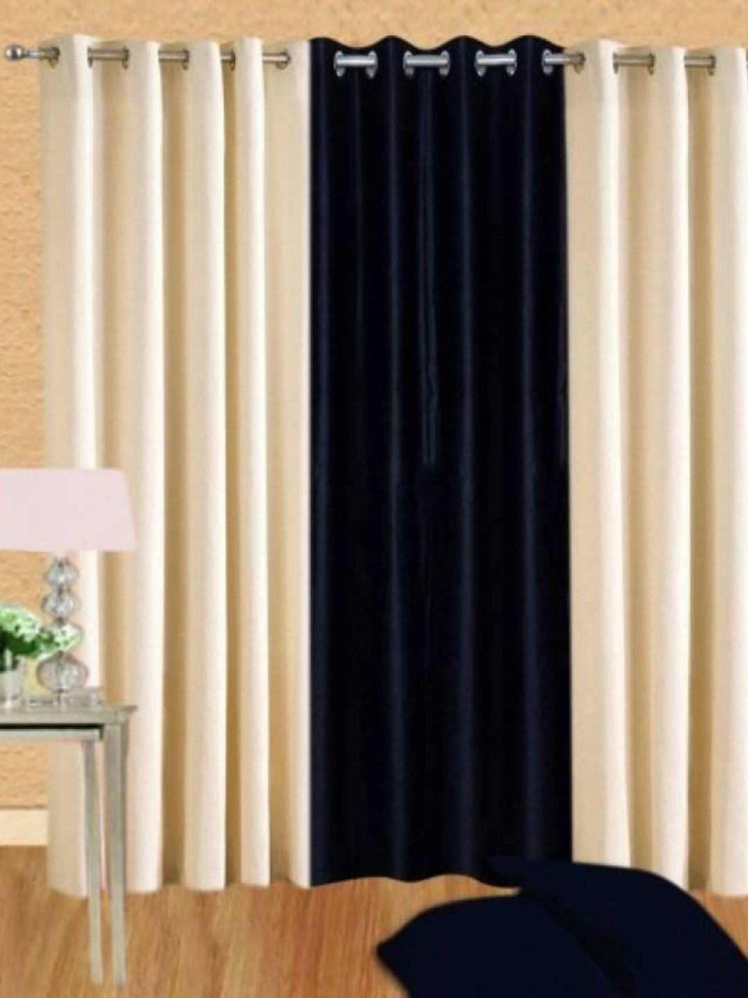 BELLA TRUE Black & Cream 3 Pieces Floral Black Out Long Door Curtains