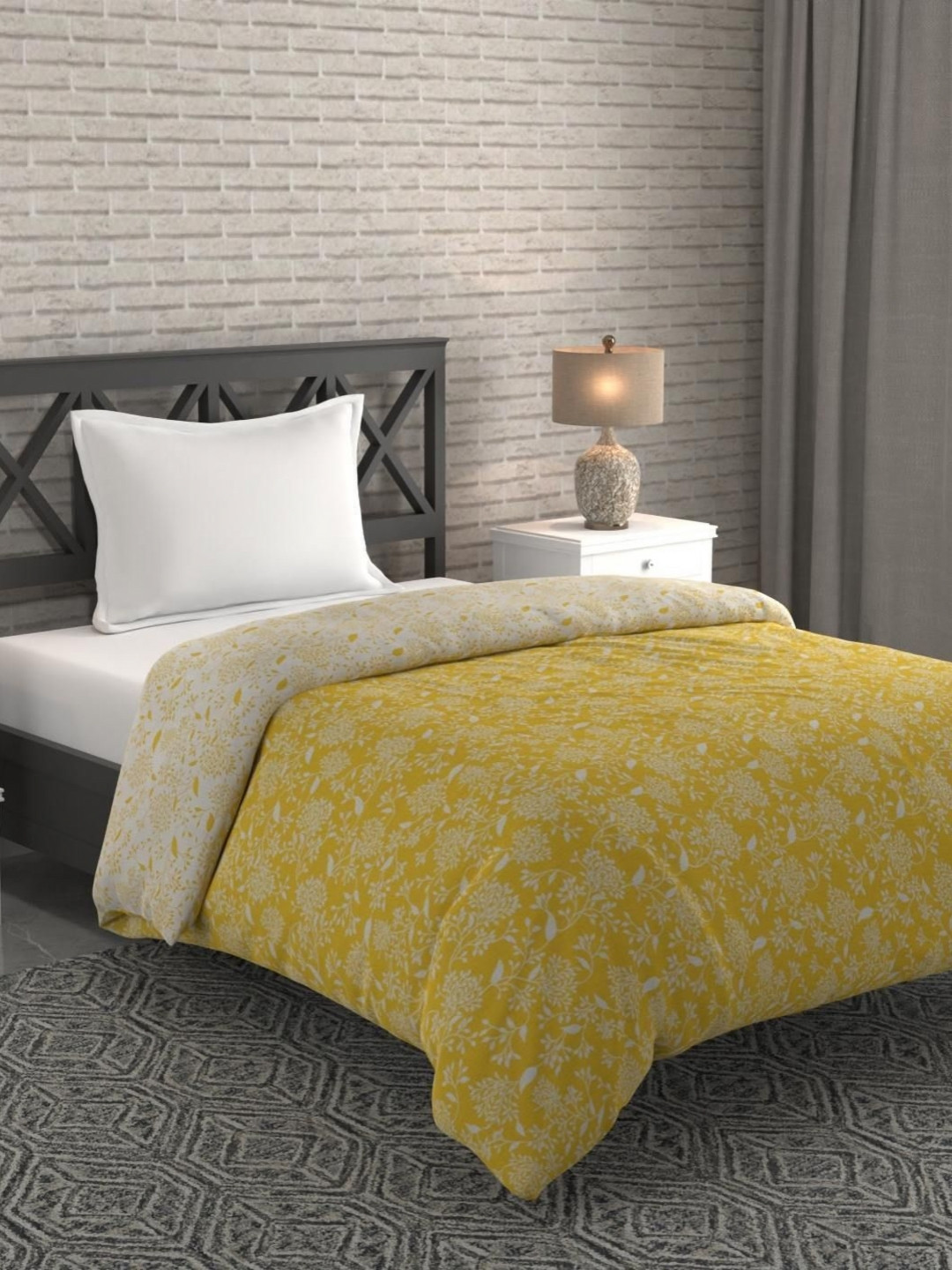 Bichauna Malhar Yellow Floral Printed Cotton AC Room 120 GSM Single Bed Comforter