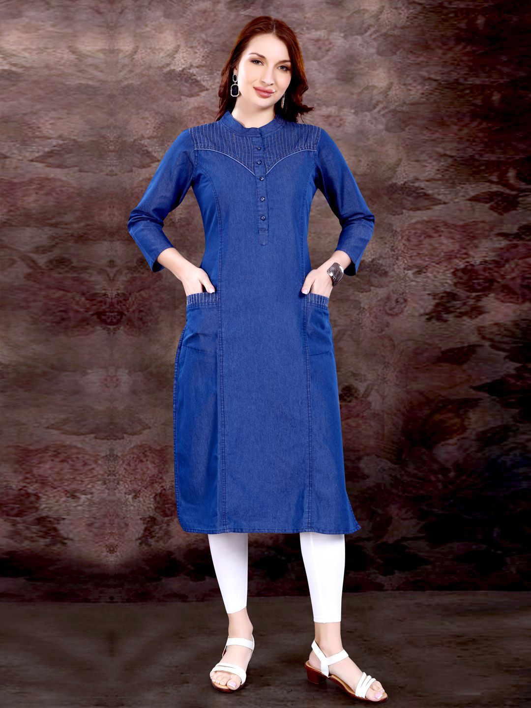 SK Creation Women Mandarin Collar Straight Kurta