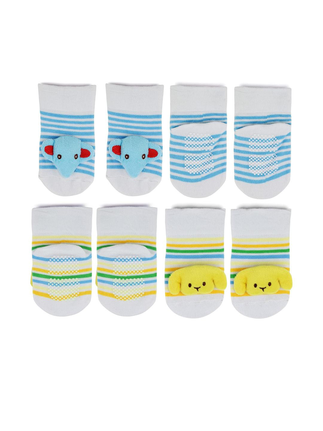 Neska Moda 6 To 12 Months Baby Set Of 2 Pair Cotton Anti Slip Face Ankle Socks/ Booties (Toe to Heel Length - 12 cm, Sky Blue, White, Yellow)
