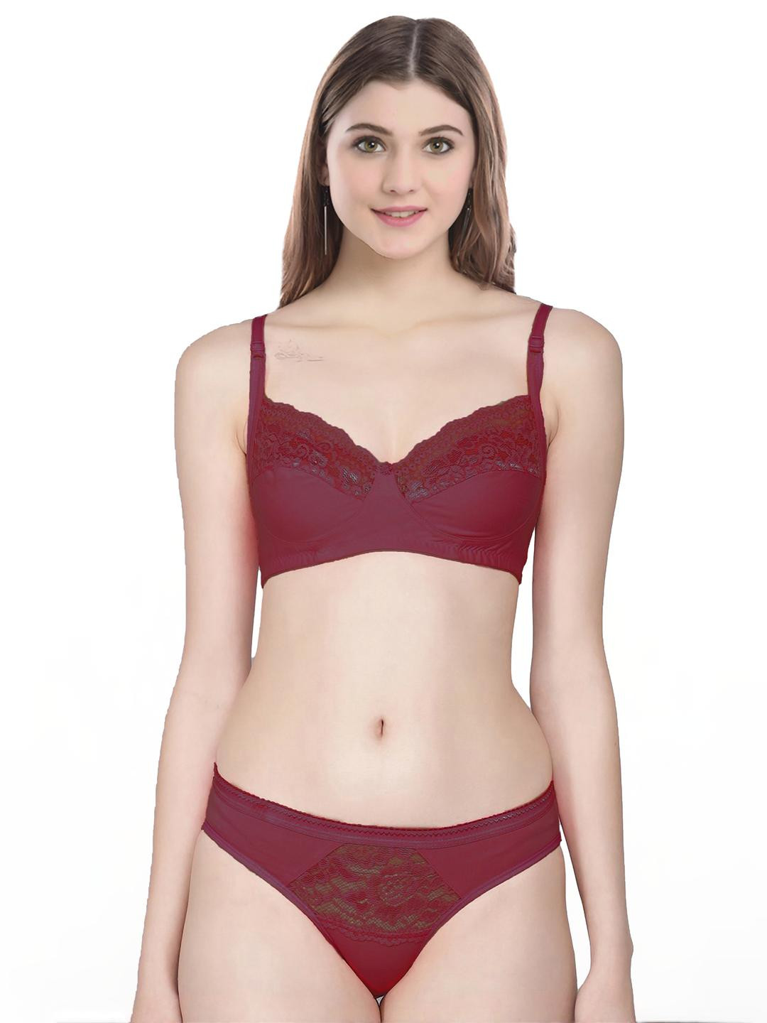 Women Maroon Cotton Bra Panty Set for Lingerie Set Undergarments Pack of 1