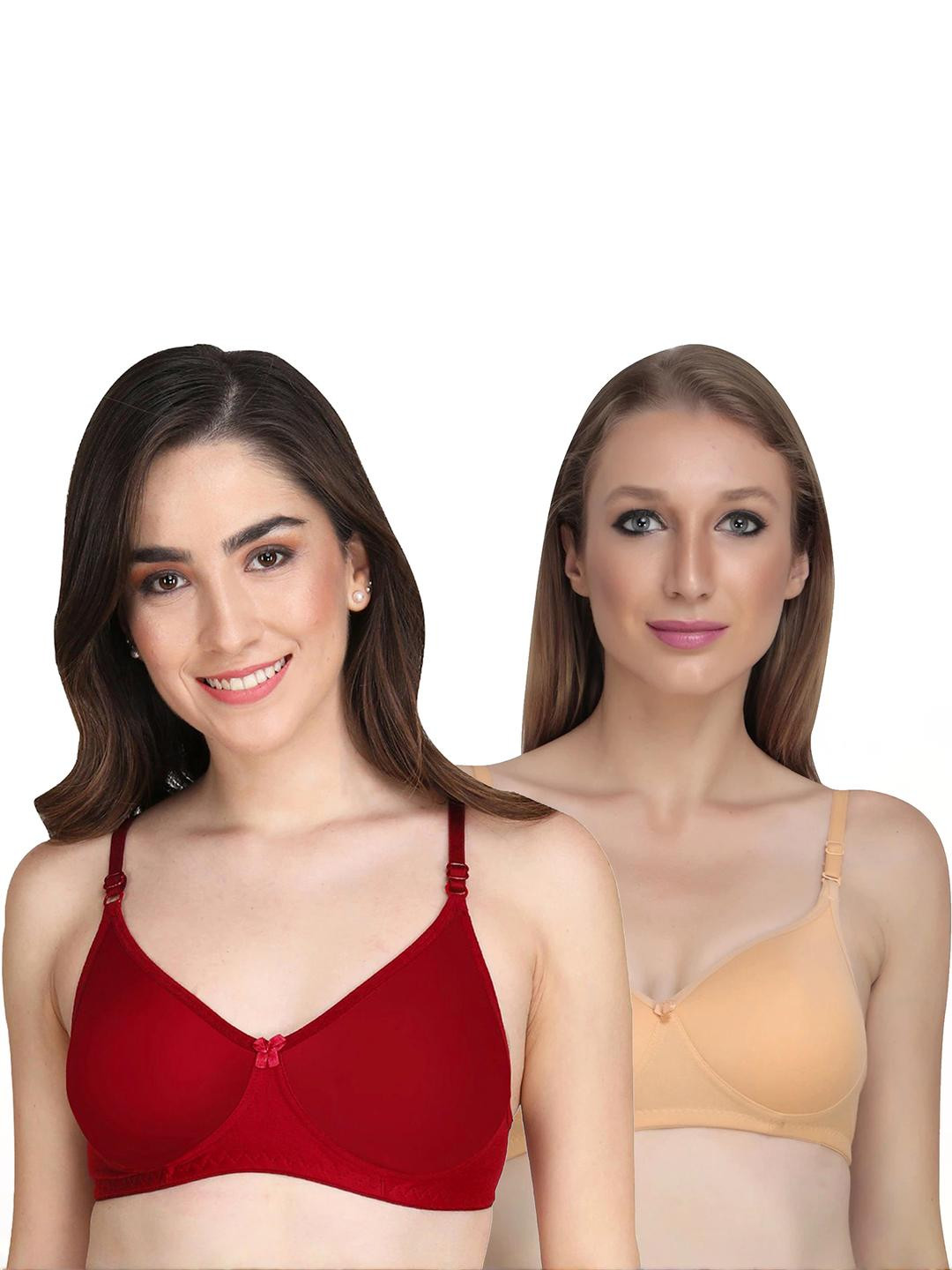 Women Cotton Red,Brown Padded Non-Wired Lingerie Bra Sport wear Gym Crop Tank Top
