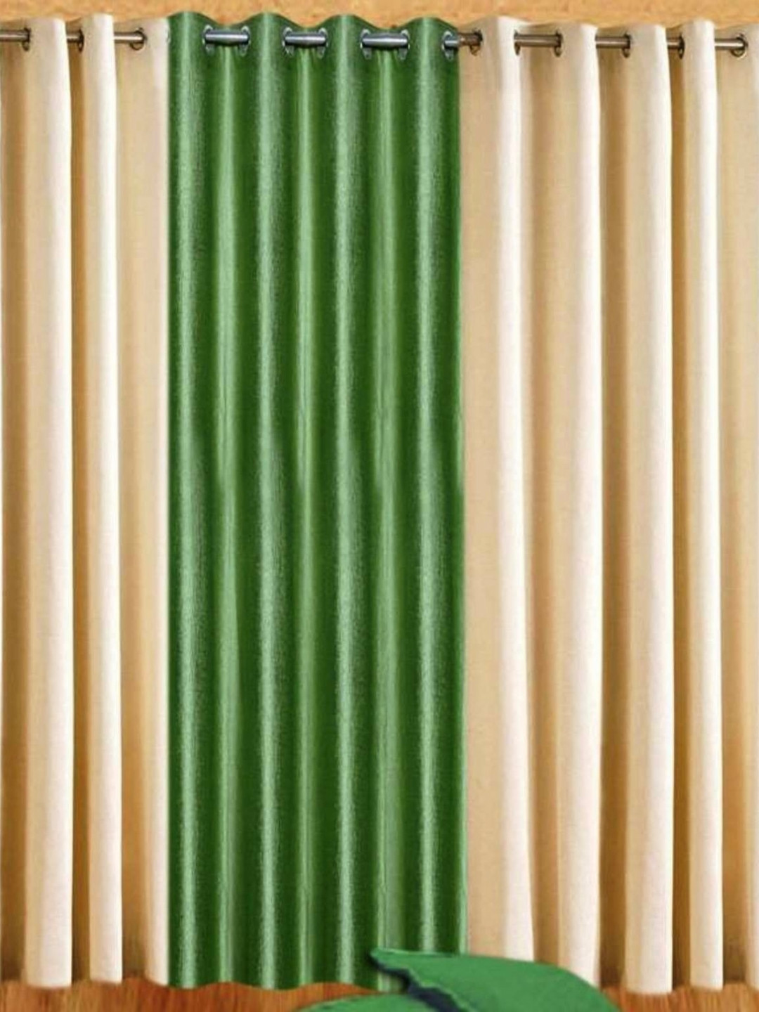 BELLA TRUE Cream & Green 3 Pieces Black Out Long Door Curtains