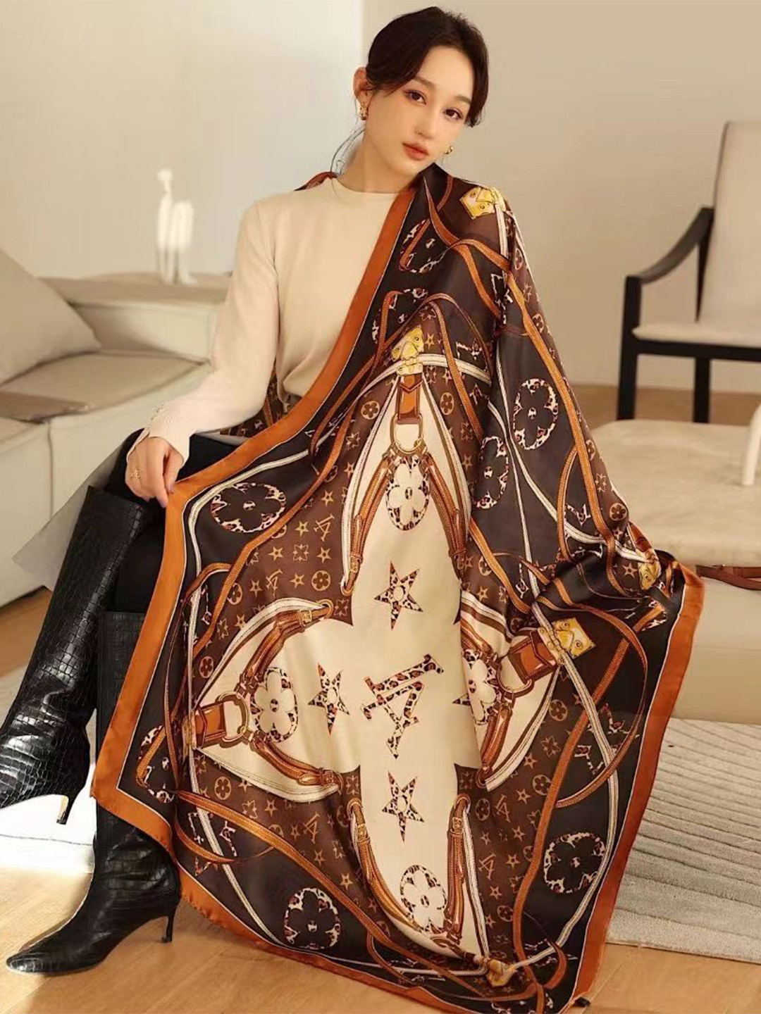Alexvyan Women Abstract Printed Long Lightweight Breathable Sun Protection Stole