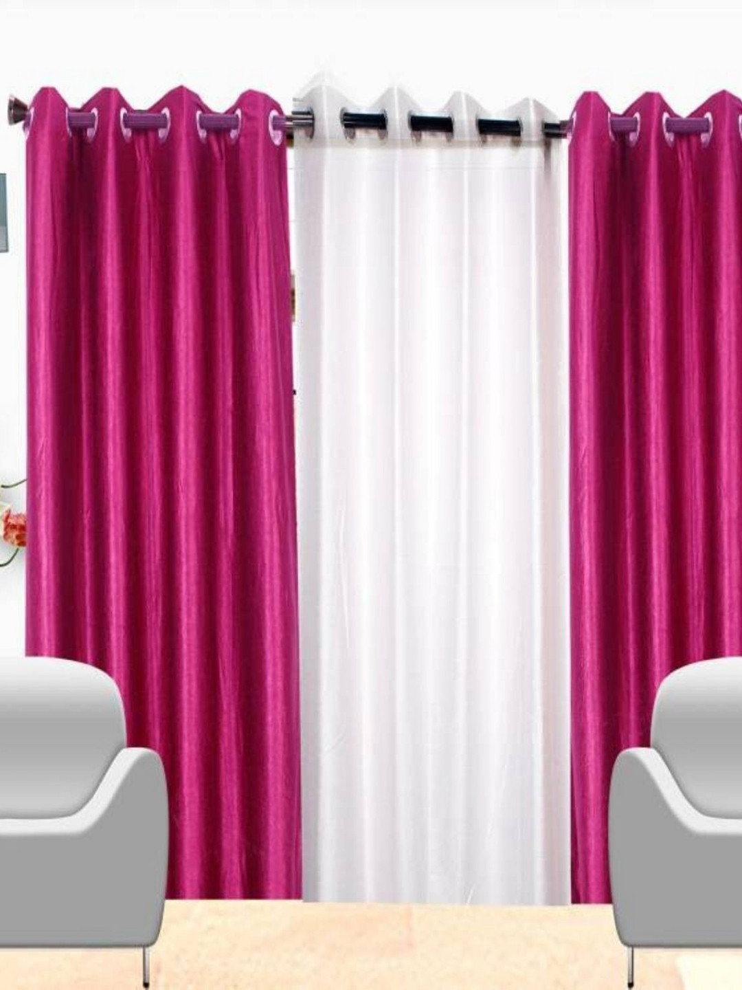 BELLA TRUE White & Pink 3 Pieces Black Out Window Curtains
