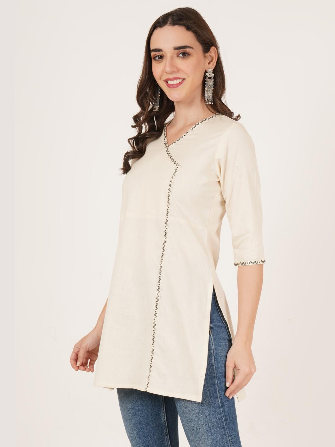 Women's Cotton Embroidered Short Kashmiri Kurta