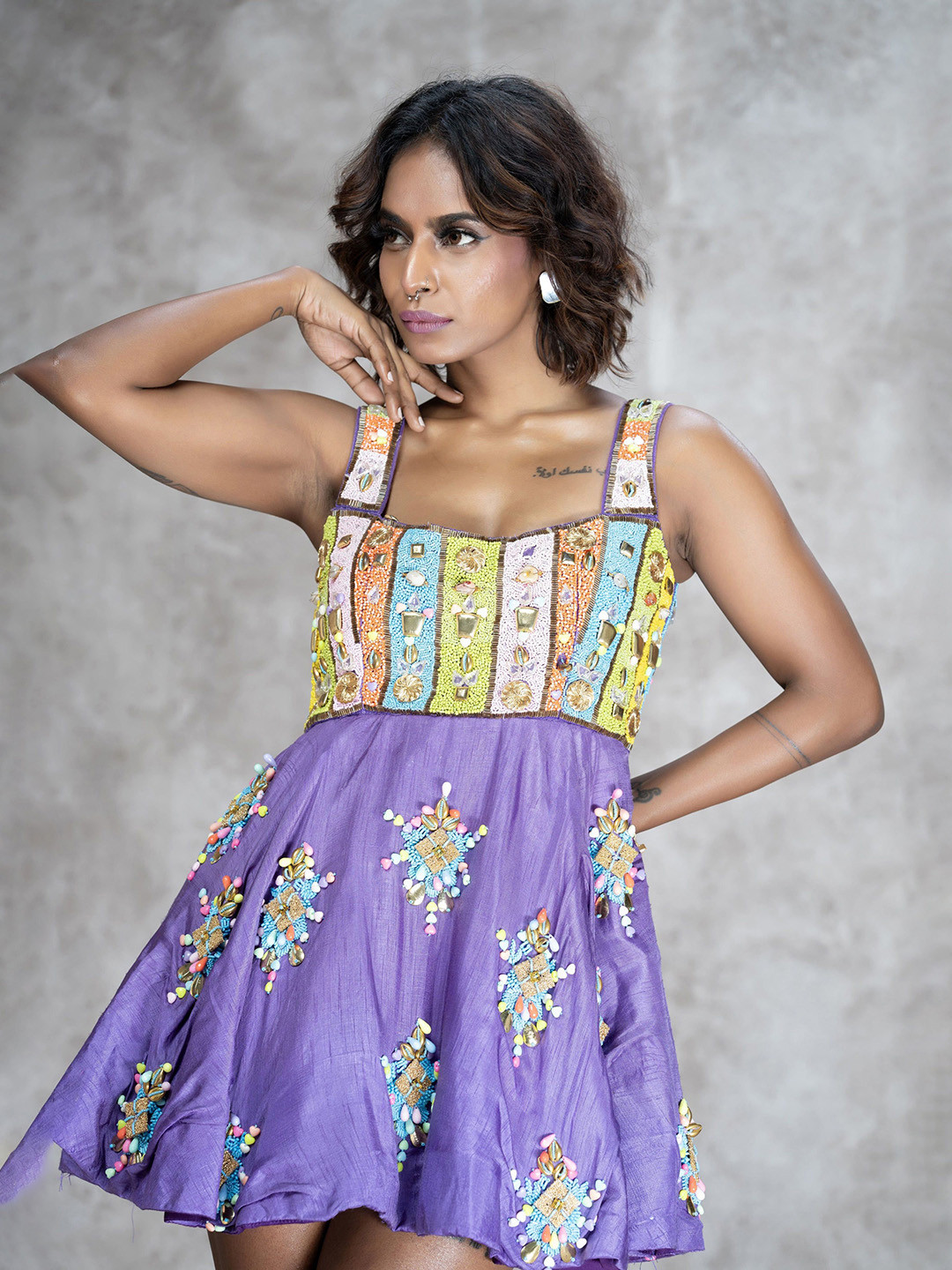 GloballyRonakRBafna Women Embellished Silk Fit & Flare Mini Dress