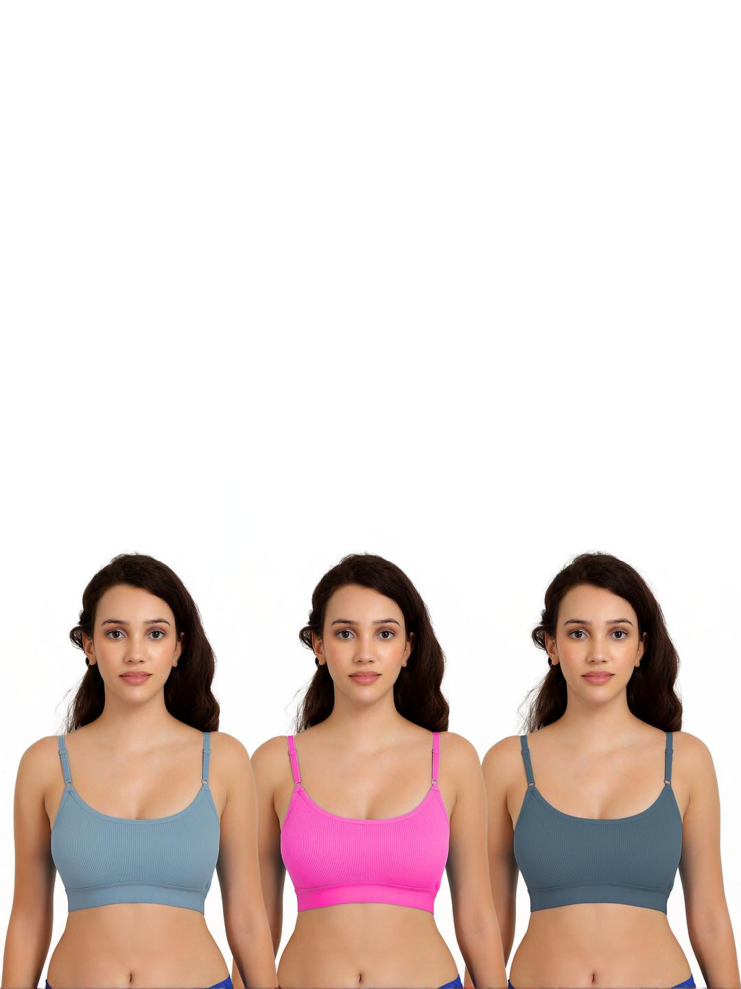 Women Cotton Blue,Pink,Dark Green Non Padded Non-Wired Lingerie Bra Sport wear Gym Crop Tank Top