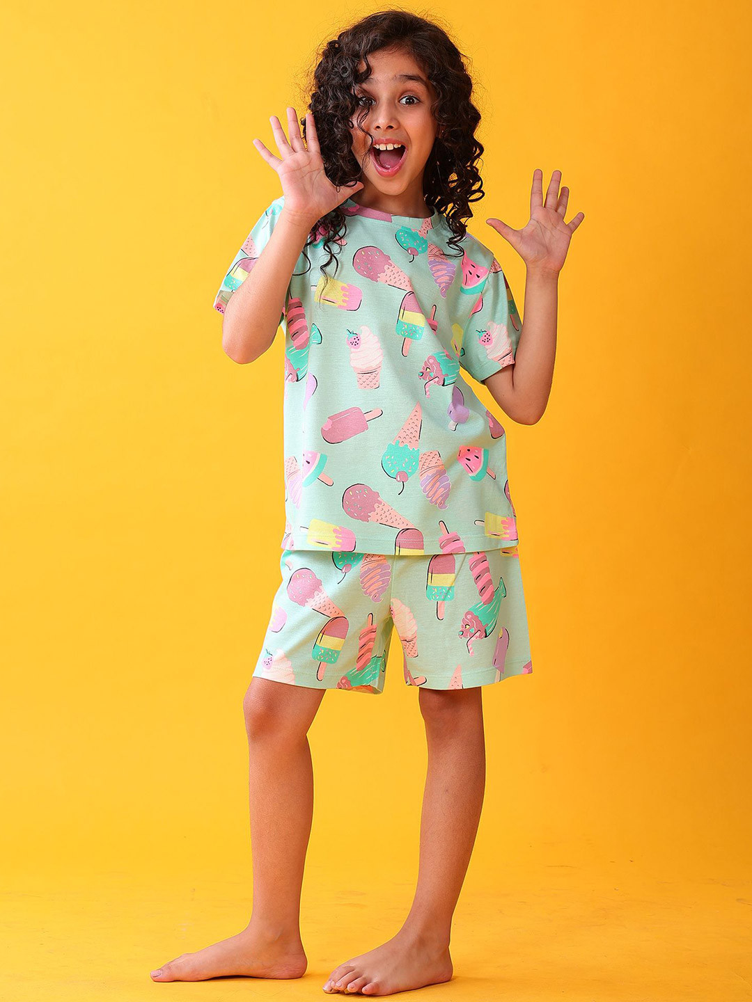 Anthrilo Girls 100% Cotton Icecream Cream Sleepwear Shorts Night Suits Set