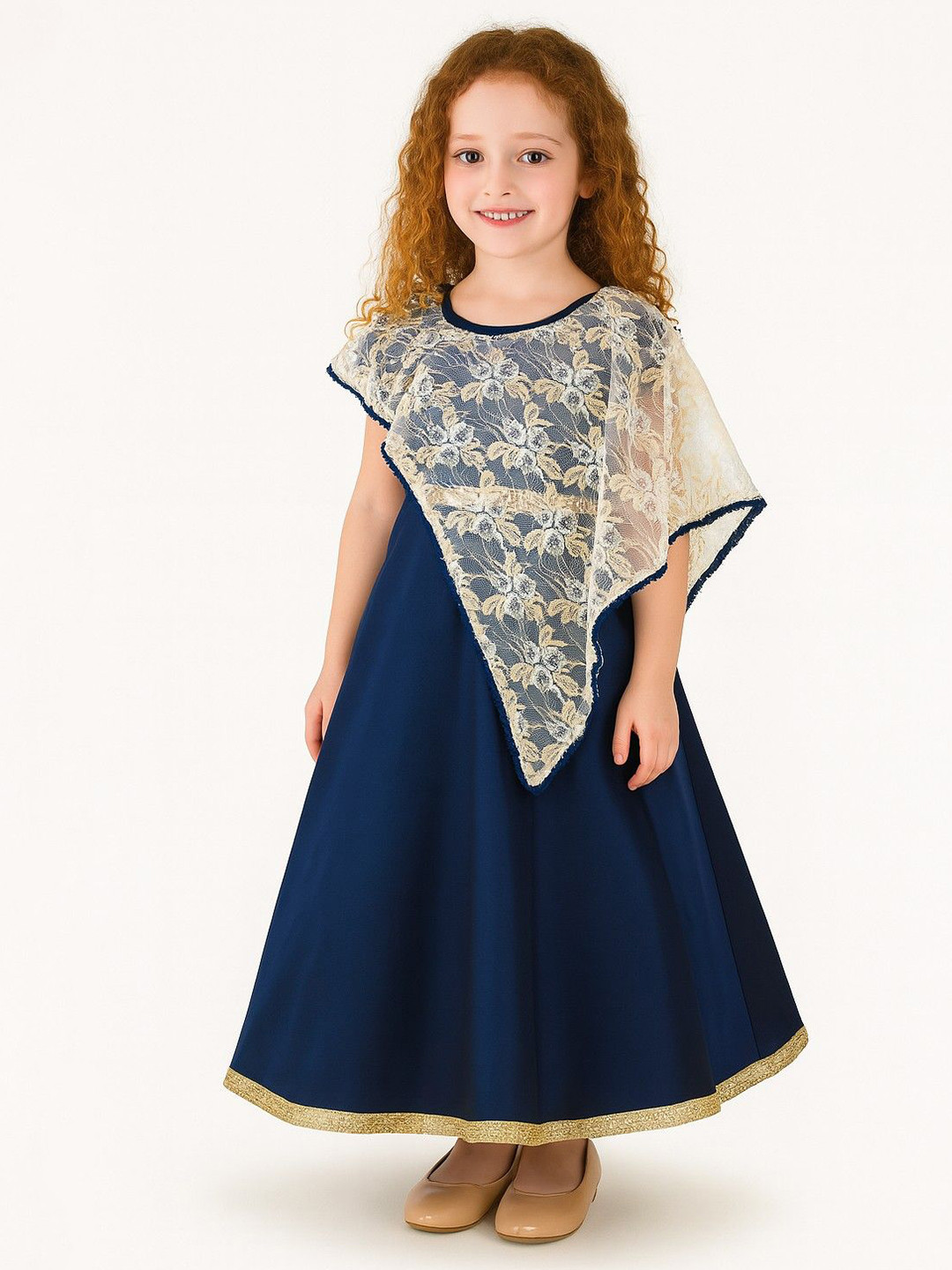 BAESD Girls Embellished A-Line Tafeeta Poncho Maxi Dress