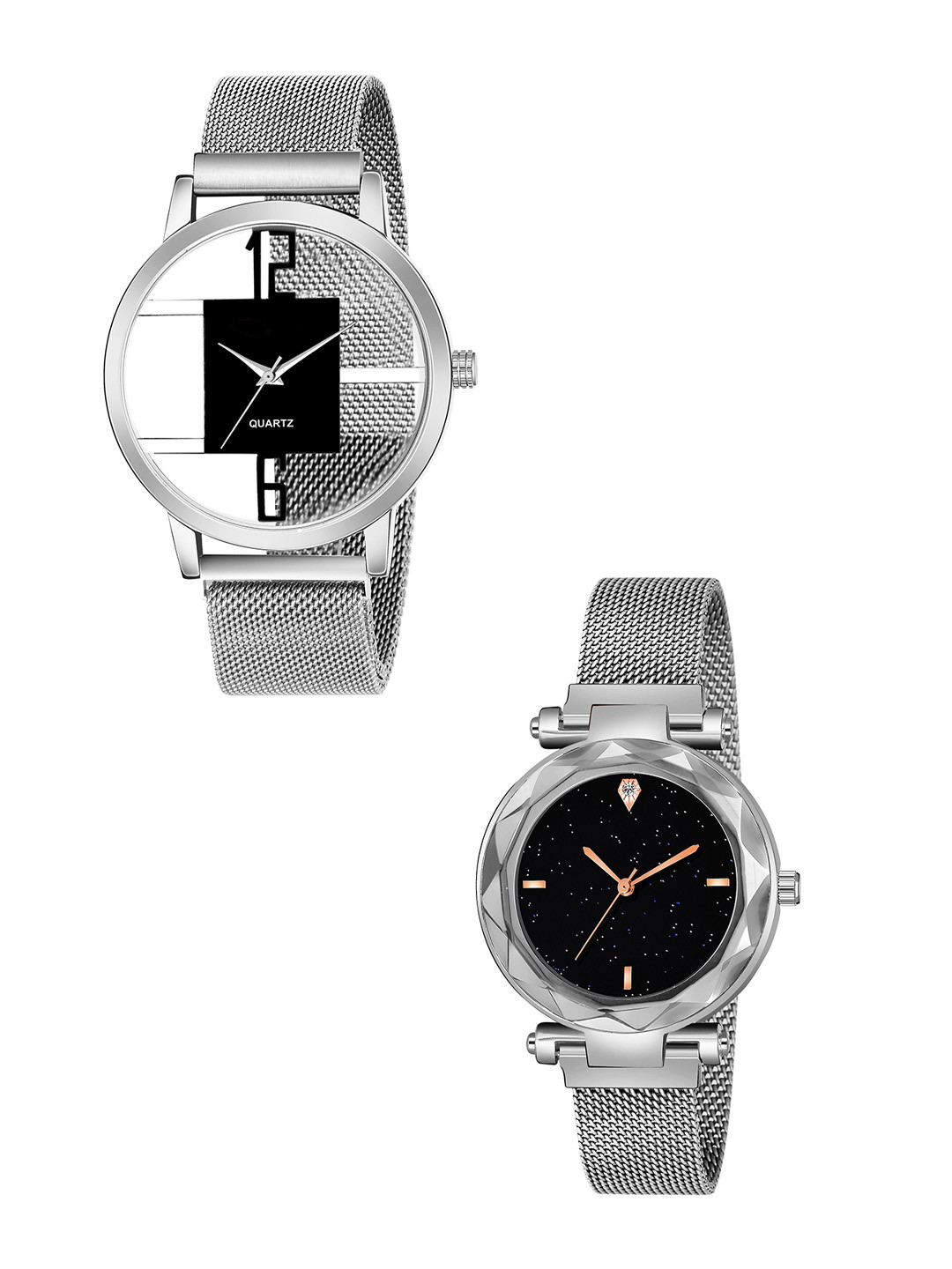 Gopal Shopcart Unisex Pack Of 2 Watch GR_1051_6to12_opensilver_maganet_379_Silver_4
