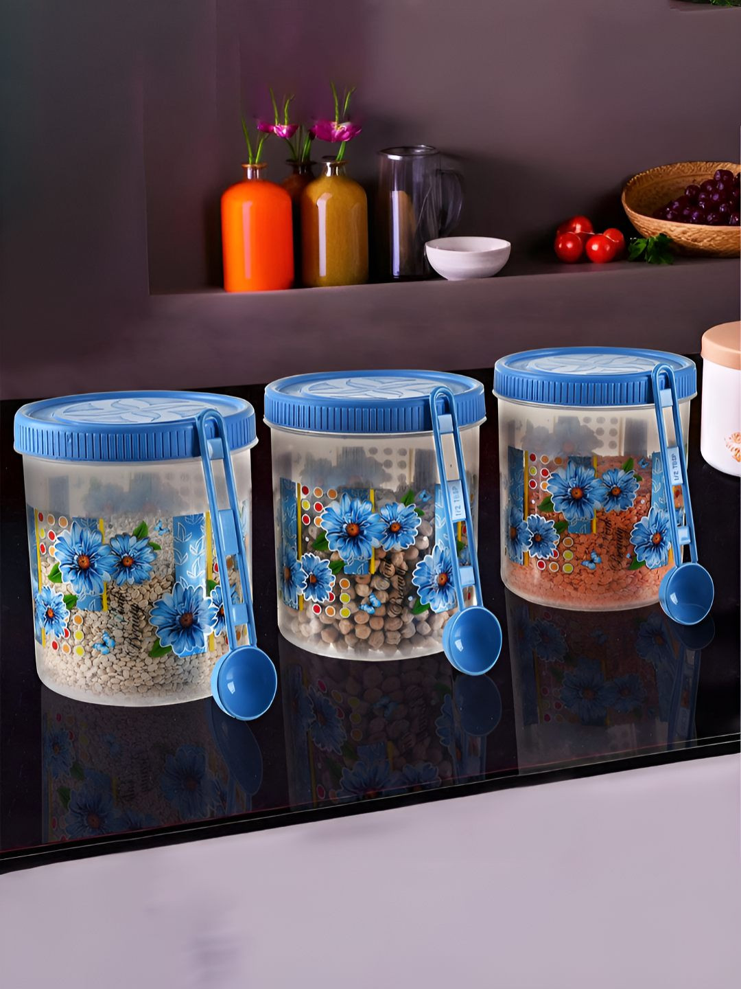 Aura Transparent 3 Pieces Printed Easy To Clean Round Box Containers