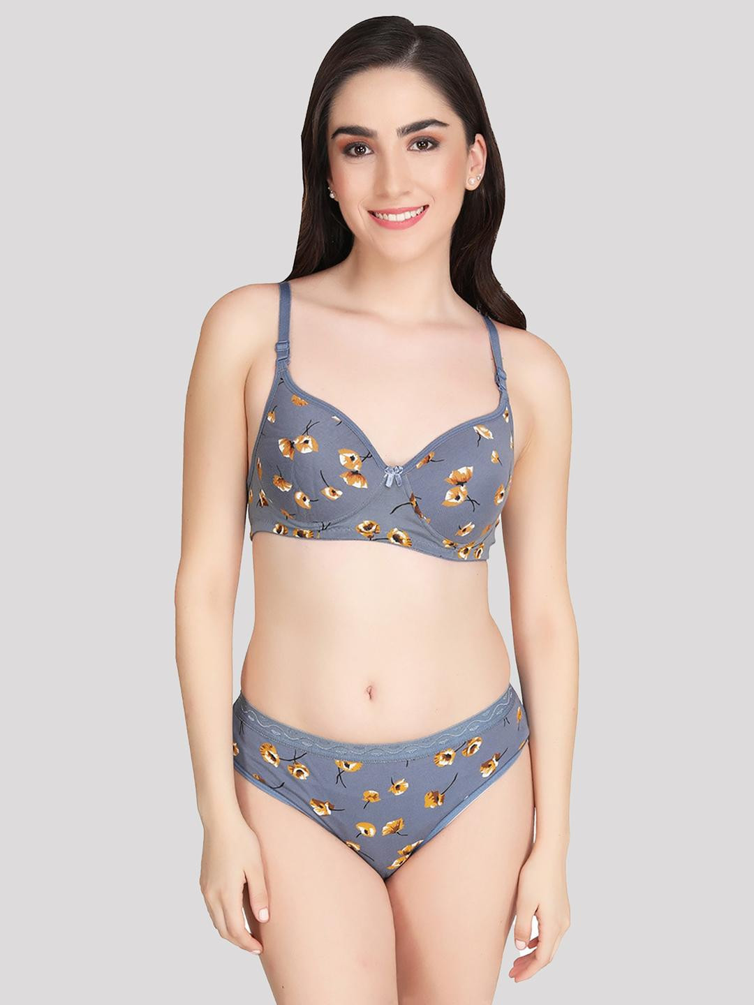 Women Grey Cotton Bra Panty Set for Lingerie Set Undergarments Pack of 1