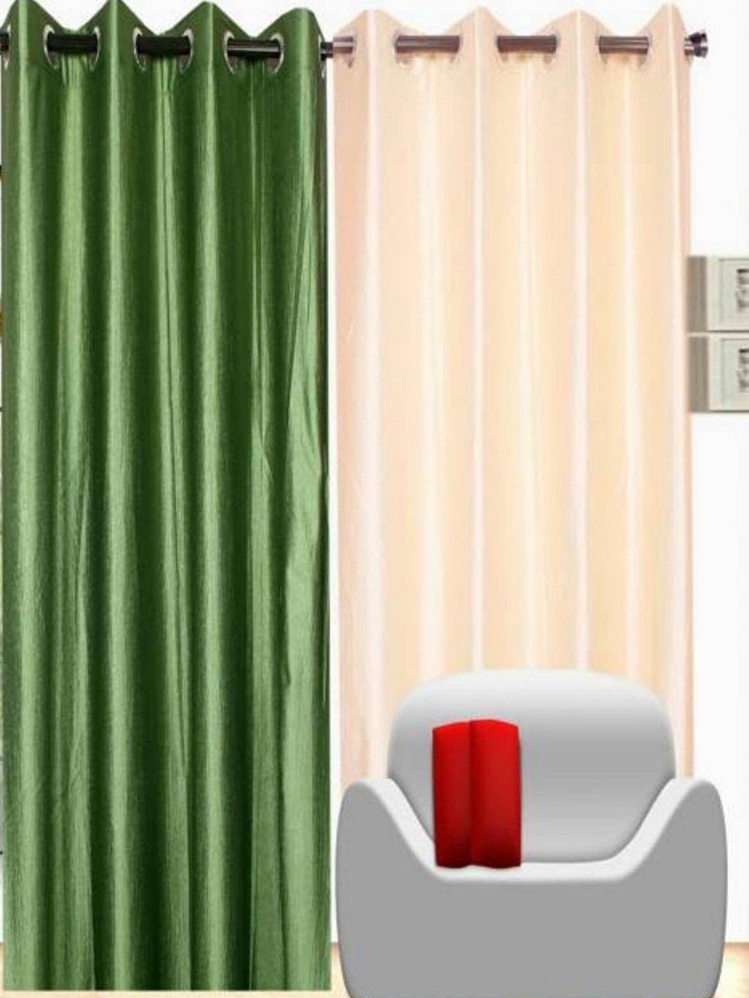 BELLA TRUE Green & Cream 2 Pieces Door Curtains