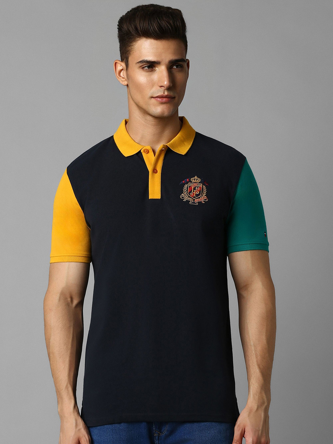 Louis Philippe Sport Colourblocked Polo Collar Pure Cotton Slim Fit Tshirt