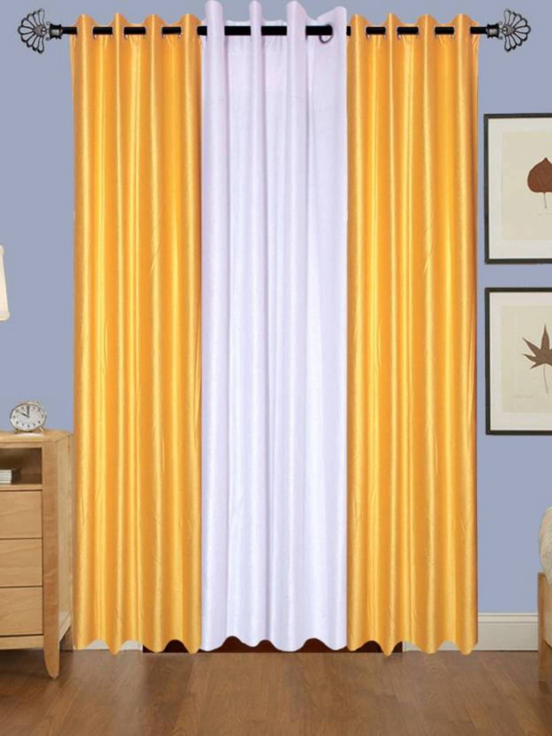 BELLA TRUE Yellow And White 3 Pieces Long Door Curtain