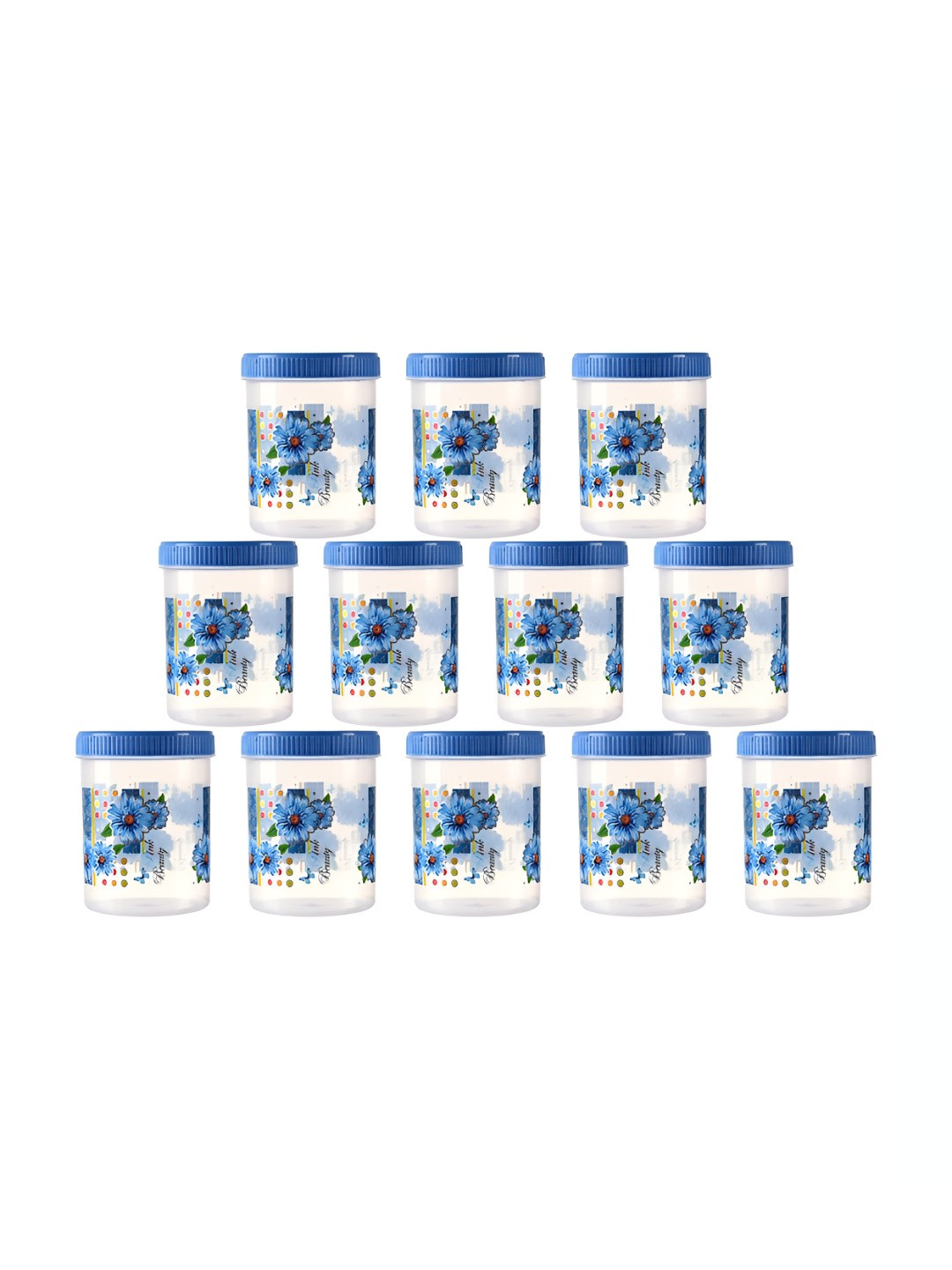 Aura Transparent 12 Pieces Printed Easy To Clean Round Box Containers