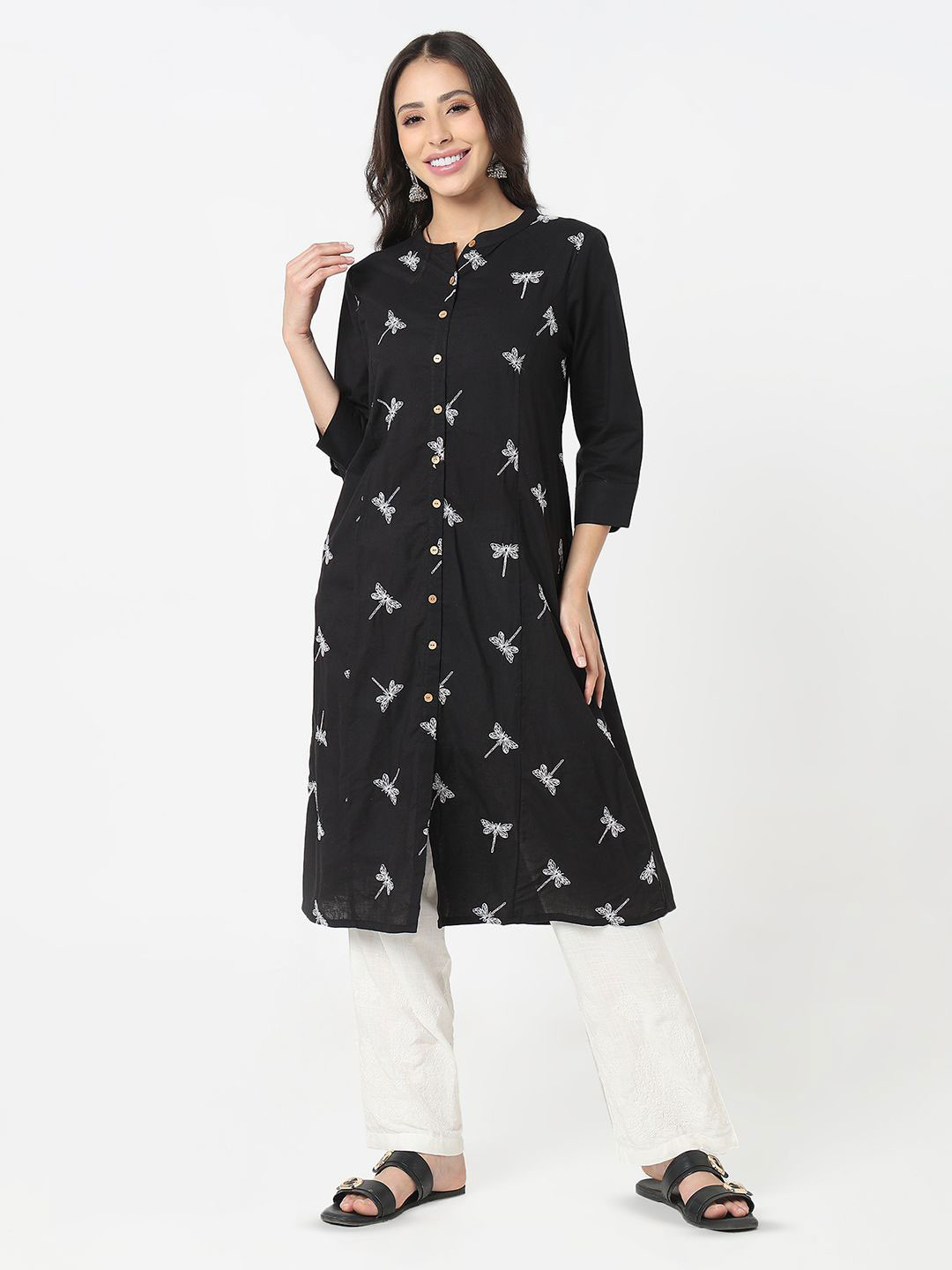 R&B Women Floral Printed Festive Cotton A-Line Kurta