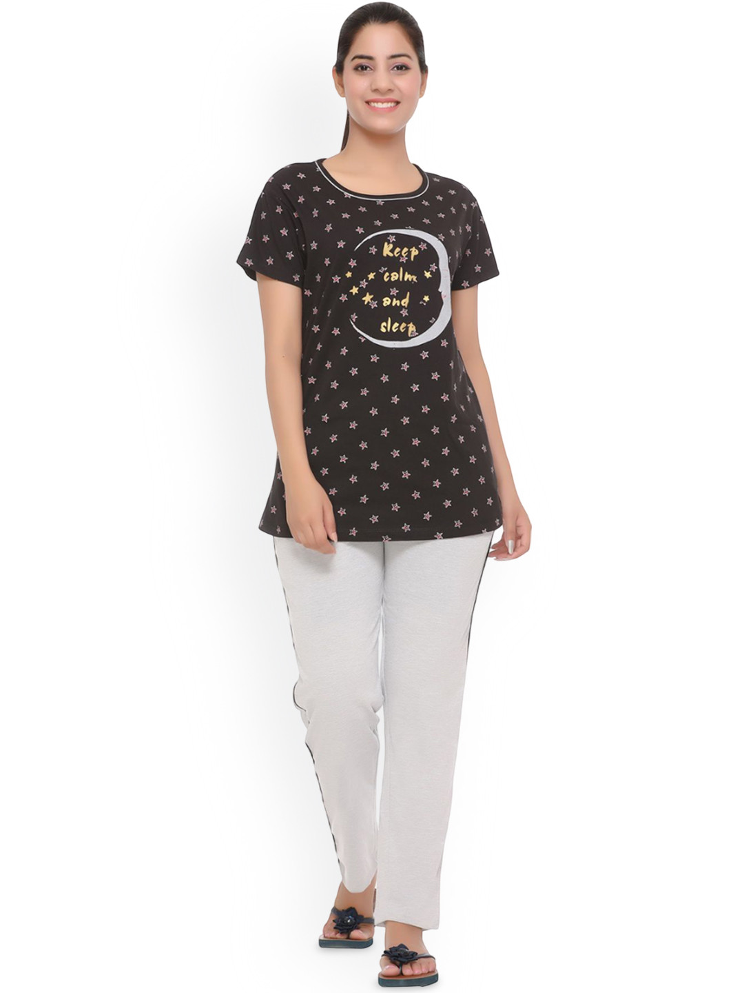 WOOL 4U Women Round Neck T-shirt Night suit