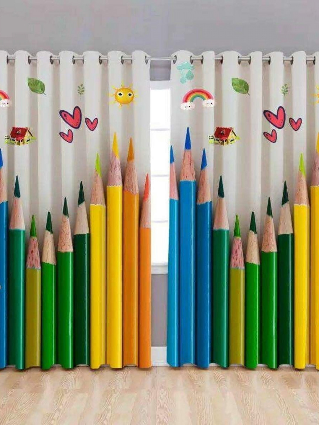 BELLA TRUE 2 Pcs White & Yellow Graphic Printed Black Out Long Door Curtains