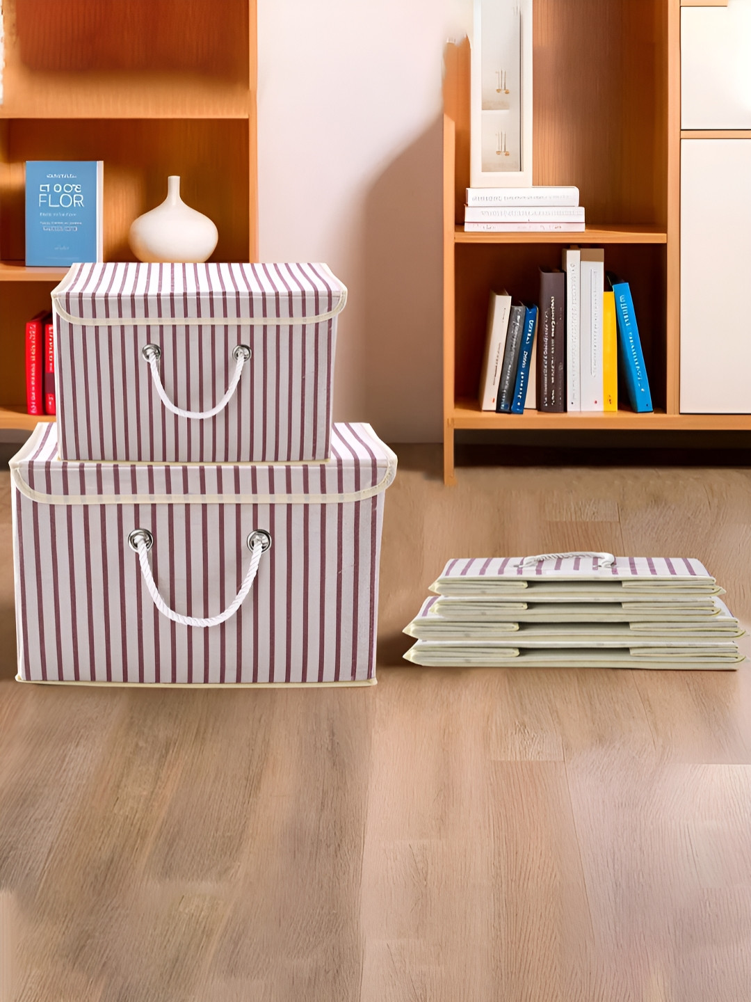 Aura Cream 6 Pieces Striped Drawer Organisers