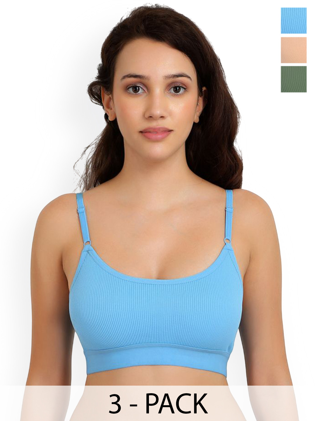 Samvar Pack Of 3 Cotton Non Padded Lingerie Sets B_Goma Set_G,Br,Light_B