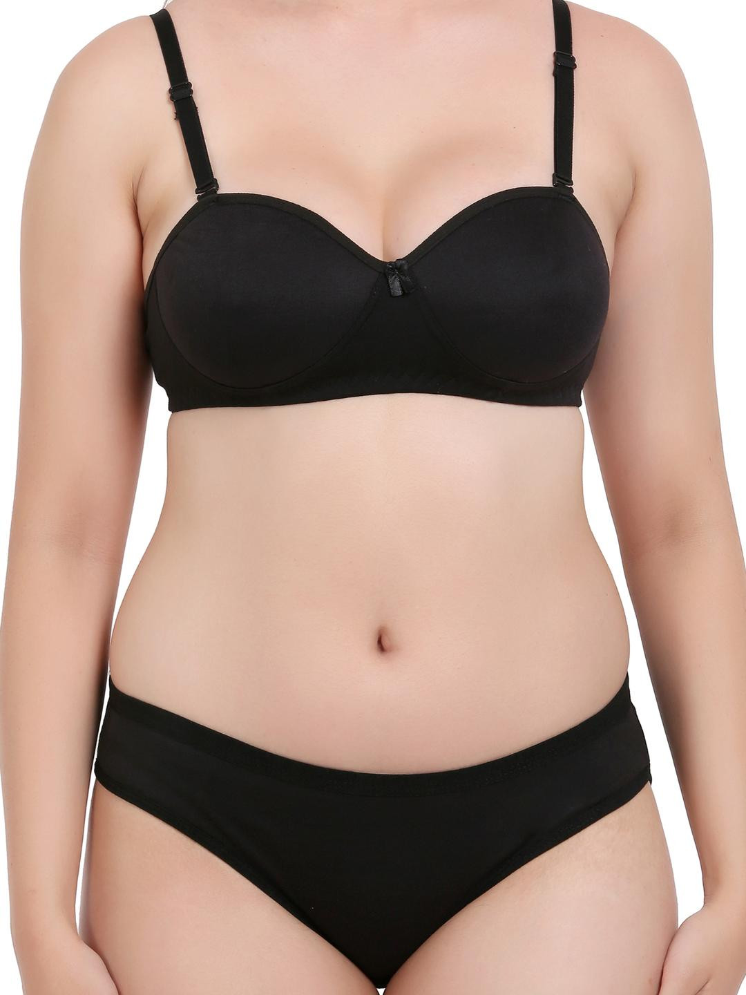 Women Black Cotton Bra Panty Set for Lingerie Set Undergarments Pack of 1