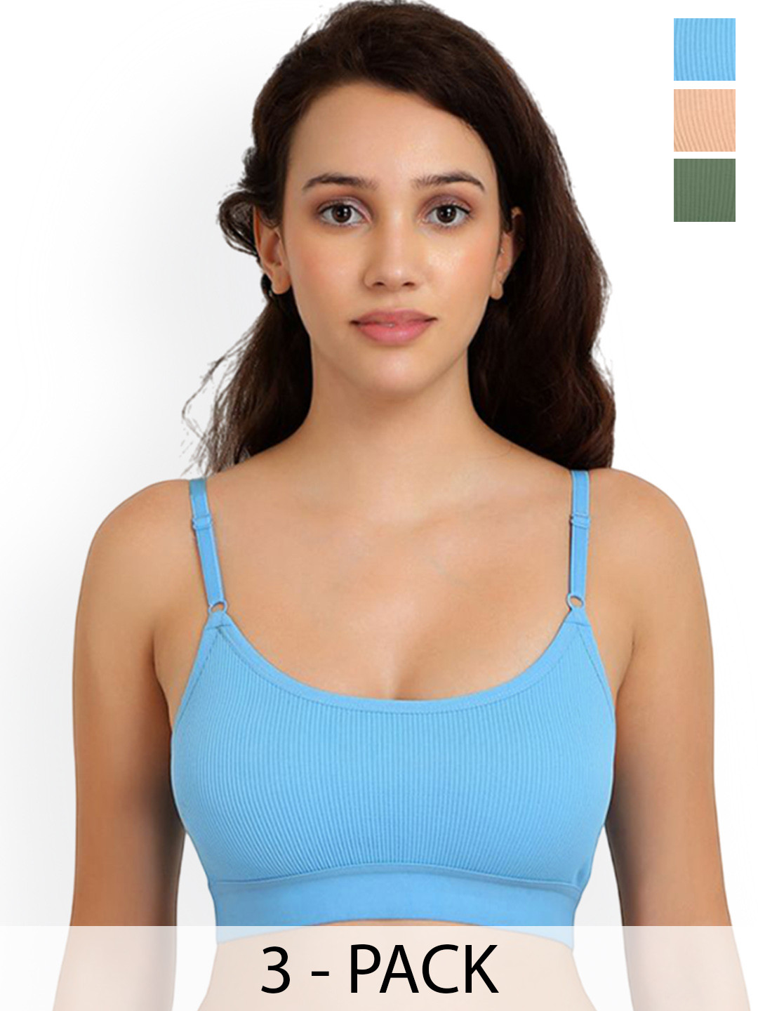 Samvar Pack Of 3 Non Padded Lingerie Sets Goma Set_G,Br,Light_B