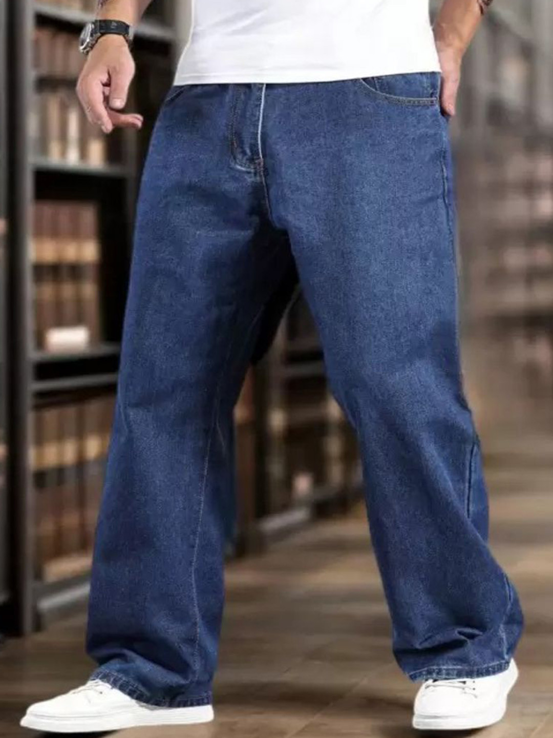 Playfeel Men Jean Baggy Fit Mid-Rise Solid Stretchable Jeans