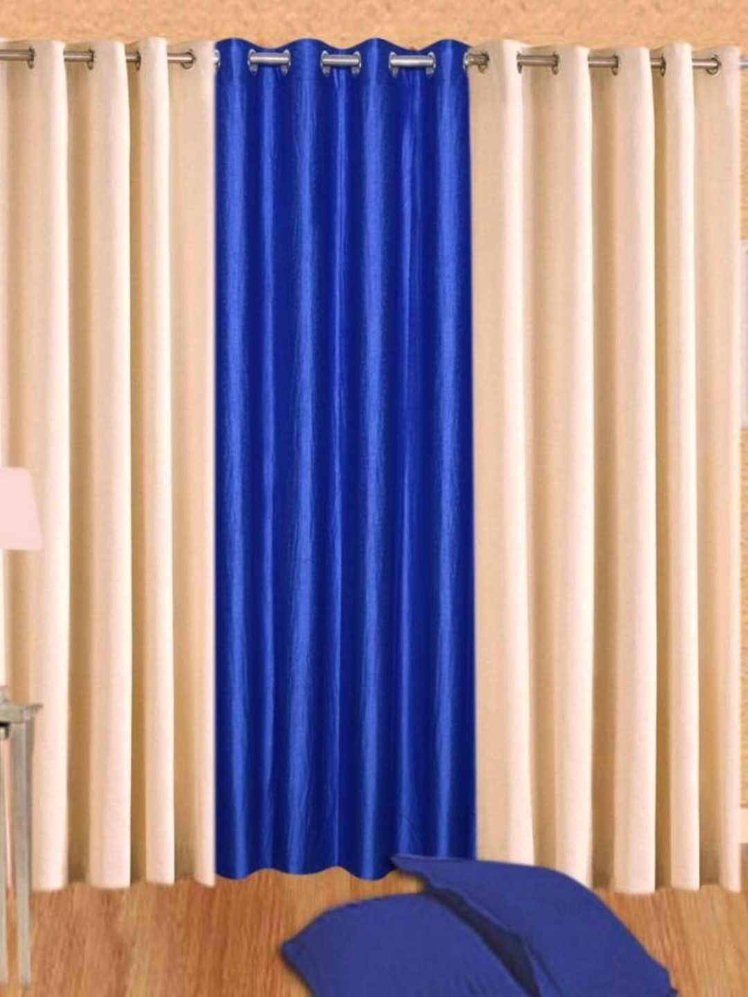 BELLA TRUE Blue & Cream-Coloured 3 Pieces Door Curtains