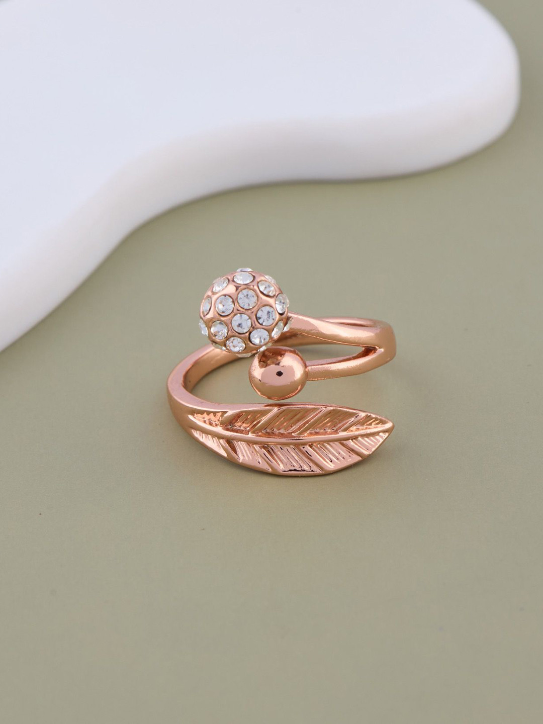 GC PREMIUM JEWELLERY  Rose Gold-Plated Crystals-Studded Adjustable Finger Ring
