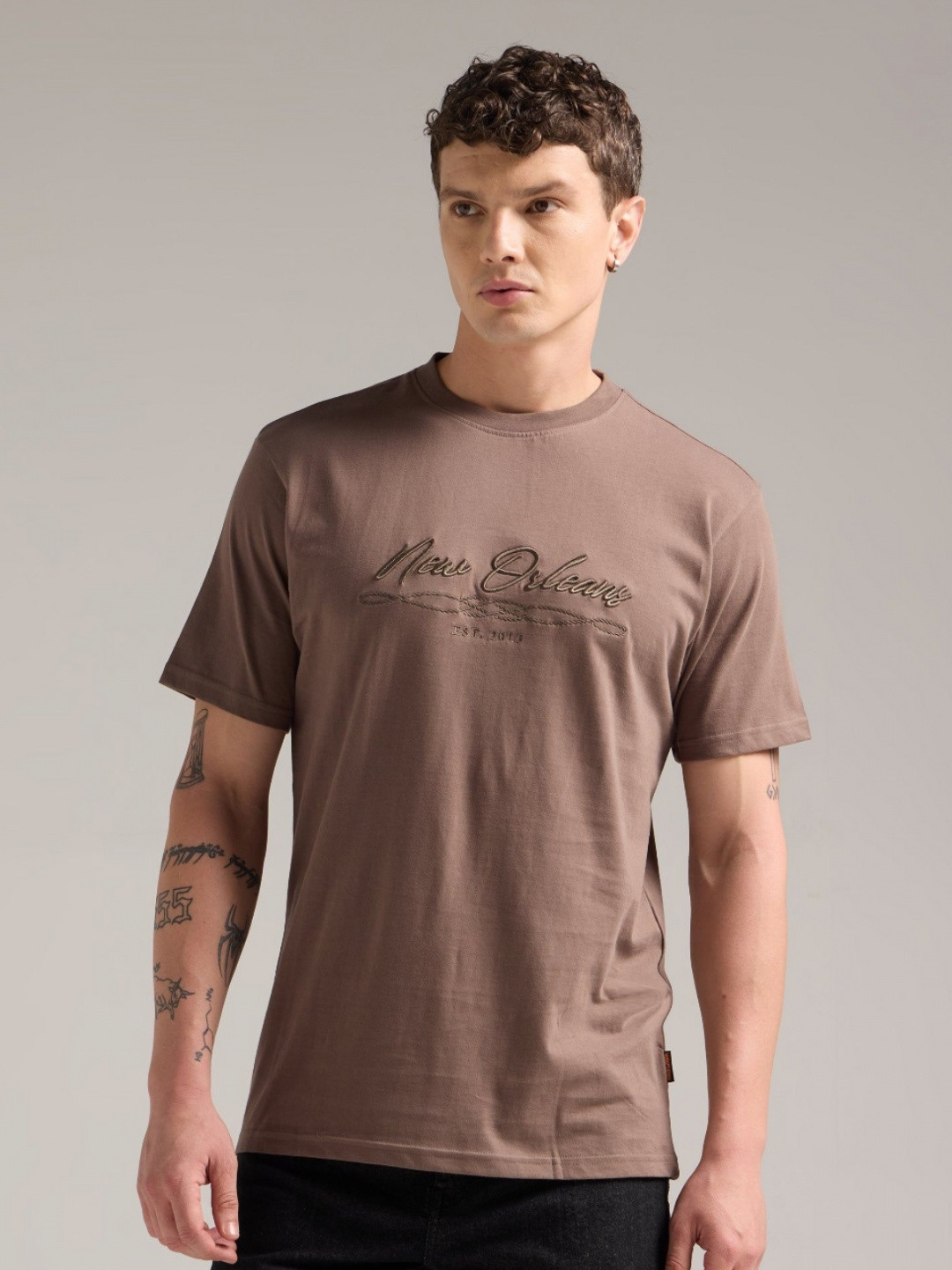 VUDU Typography Printed Round Neck Short Sleeves Cotton T-shirt