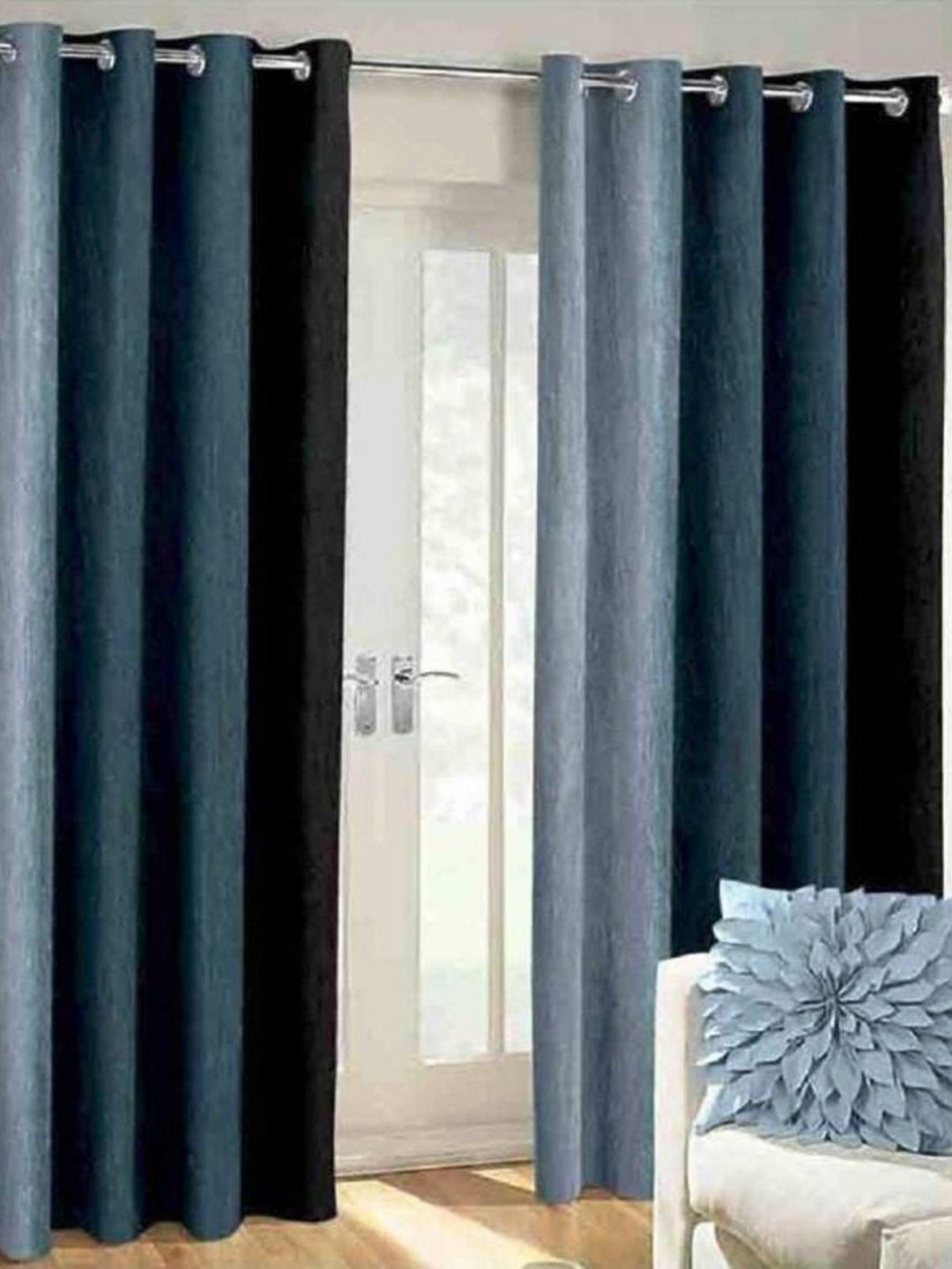 BELLA TRUE Grey & Black 2 Pieces Semi Transparent Door Curtains
