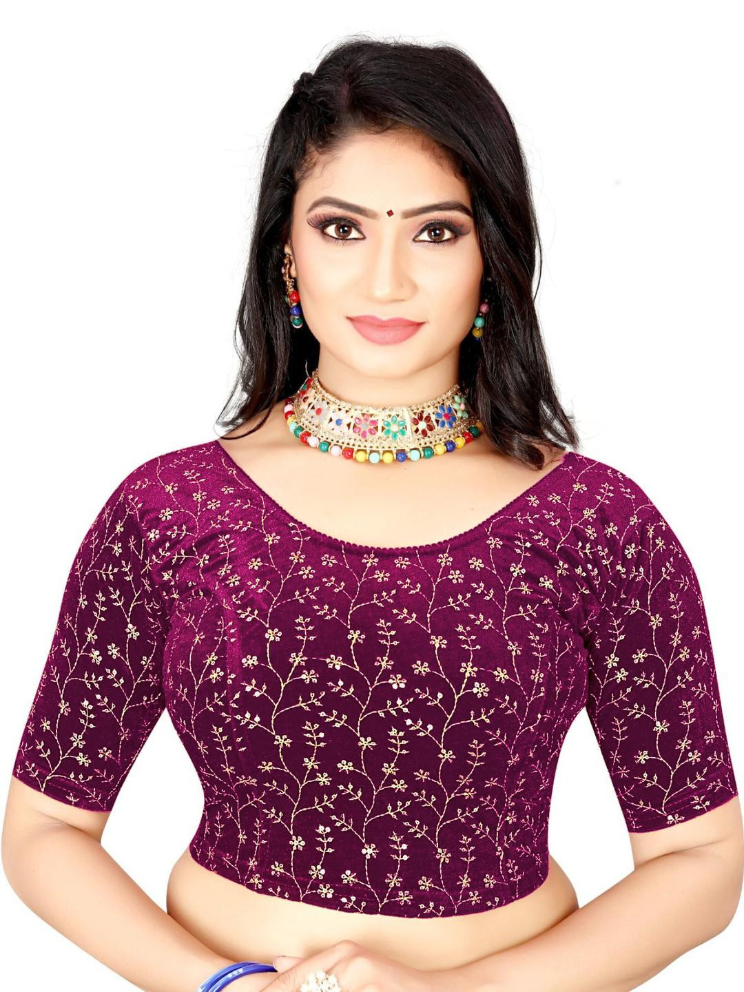 PU FASHION Women Purple Saree Blouse