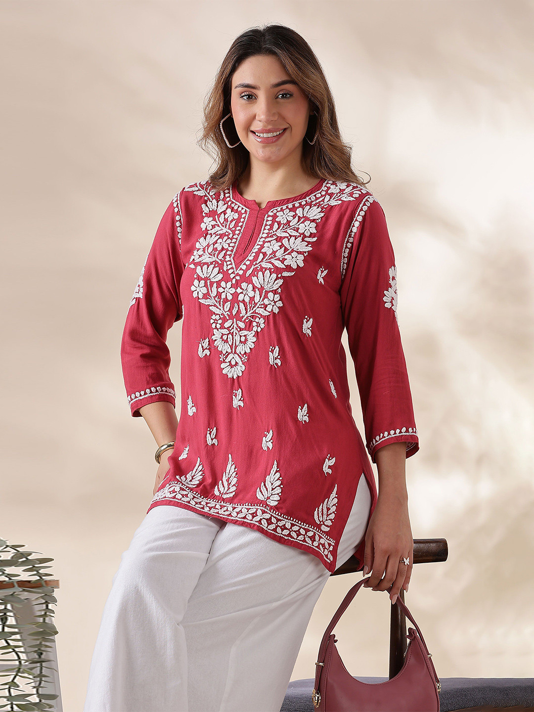 Club Loom Women Embroidered Round Neck Cotton Regular Top