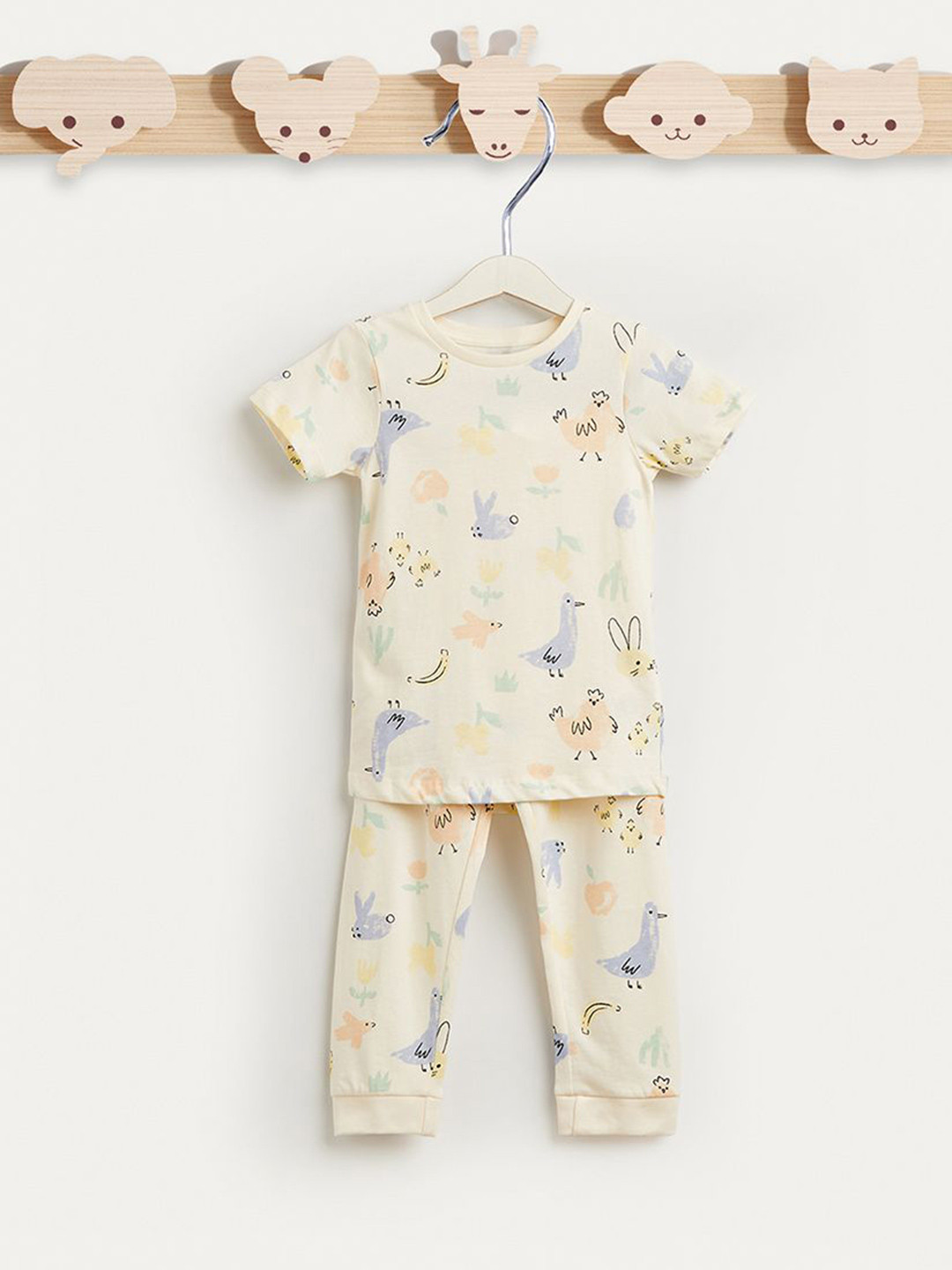 Juniors by Babyshop Girls Bird Printed Pure Cotton T-shirt With Pyjamas
