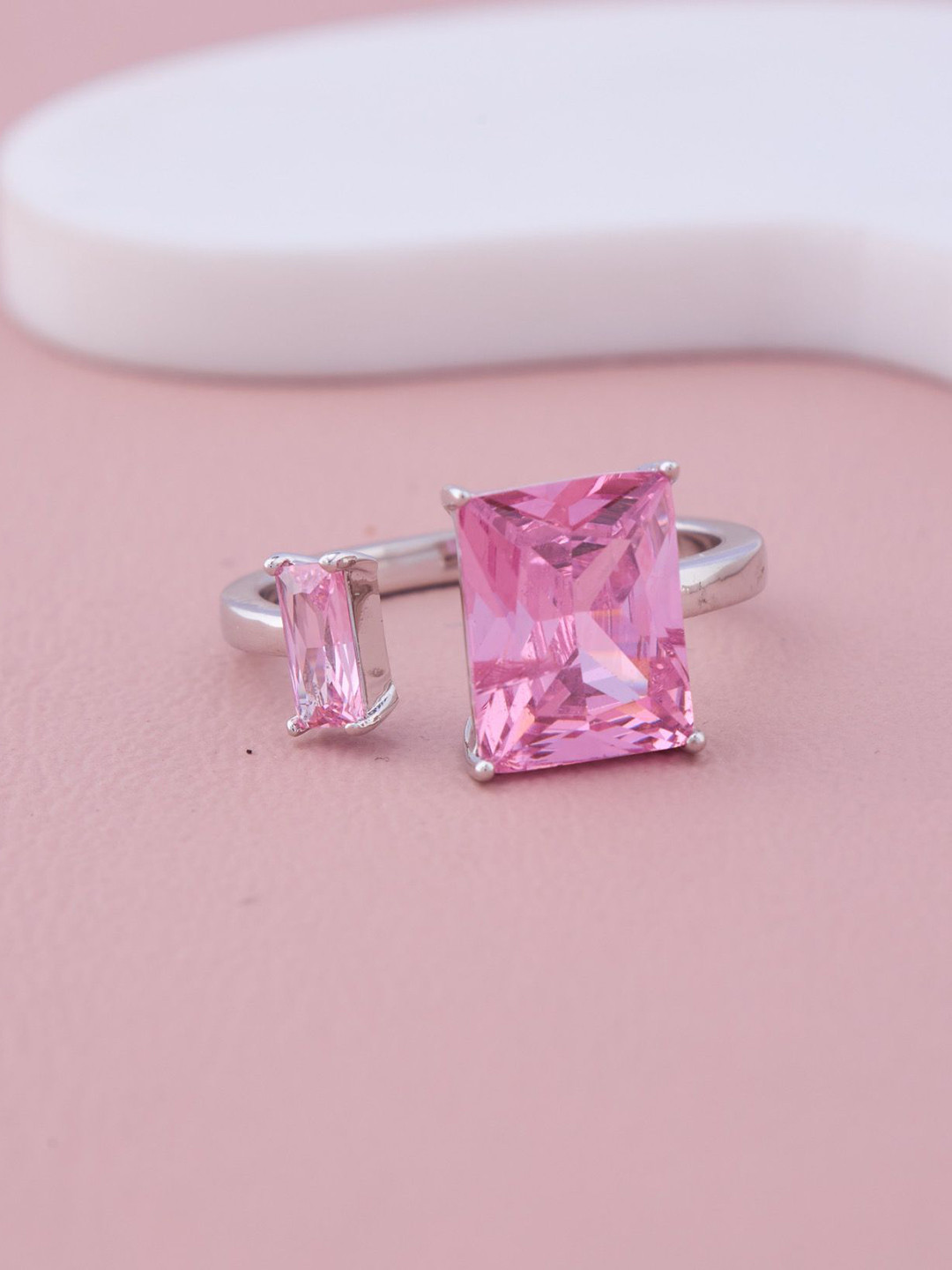 GC PREMIUM JEWELLERY Pink-Plated Cubic Zirconia-Studded Adjustable Finger Ring